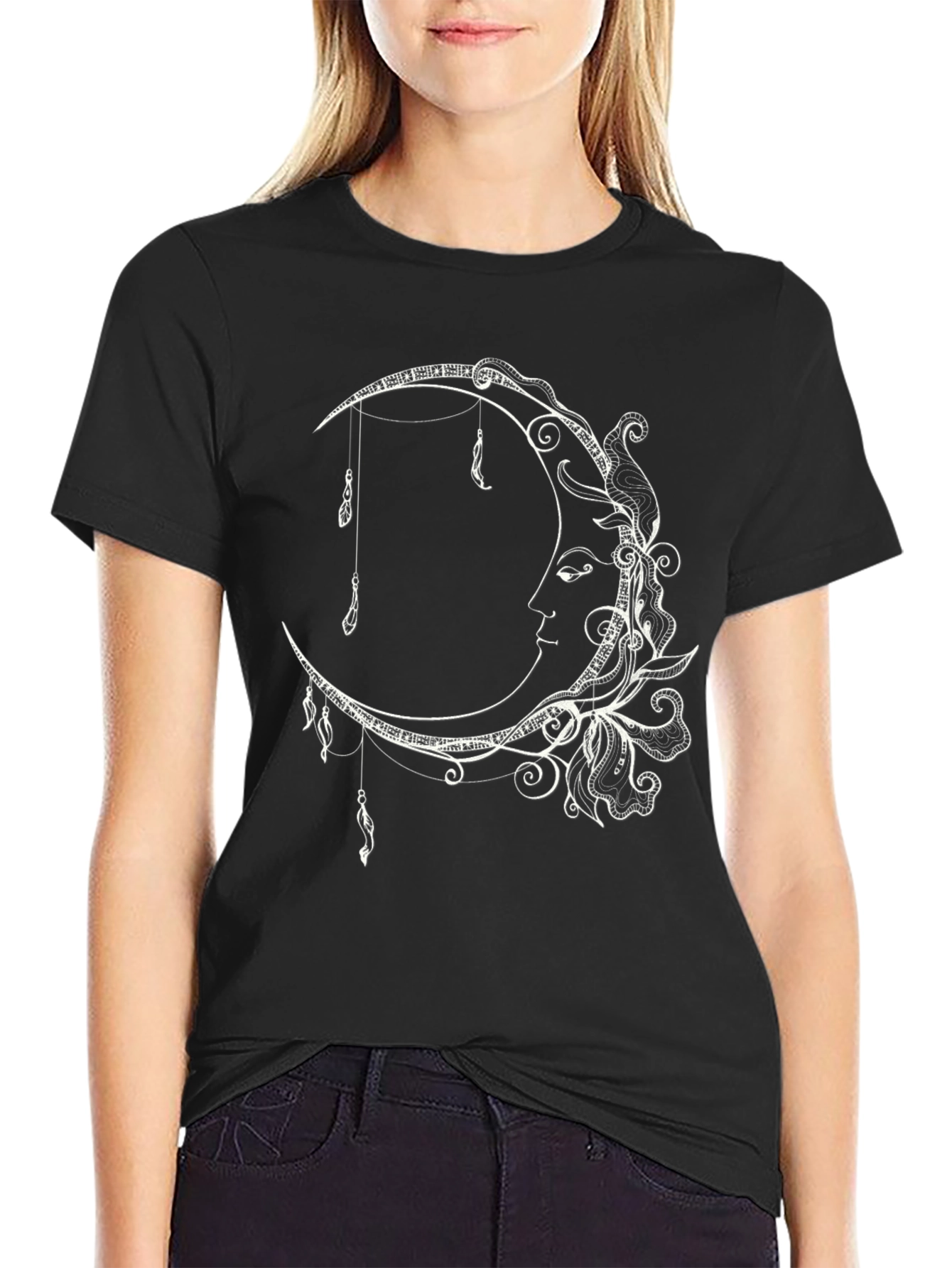 Celestial Moon T-Shirt - Artistic Crescent Moon Design