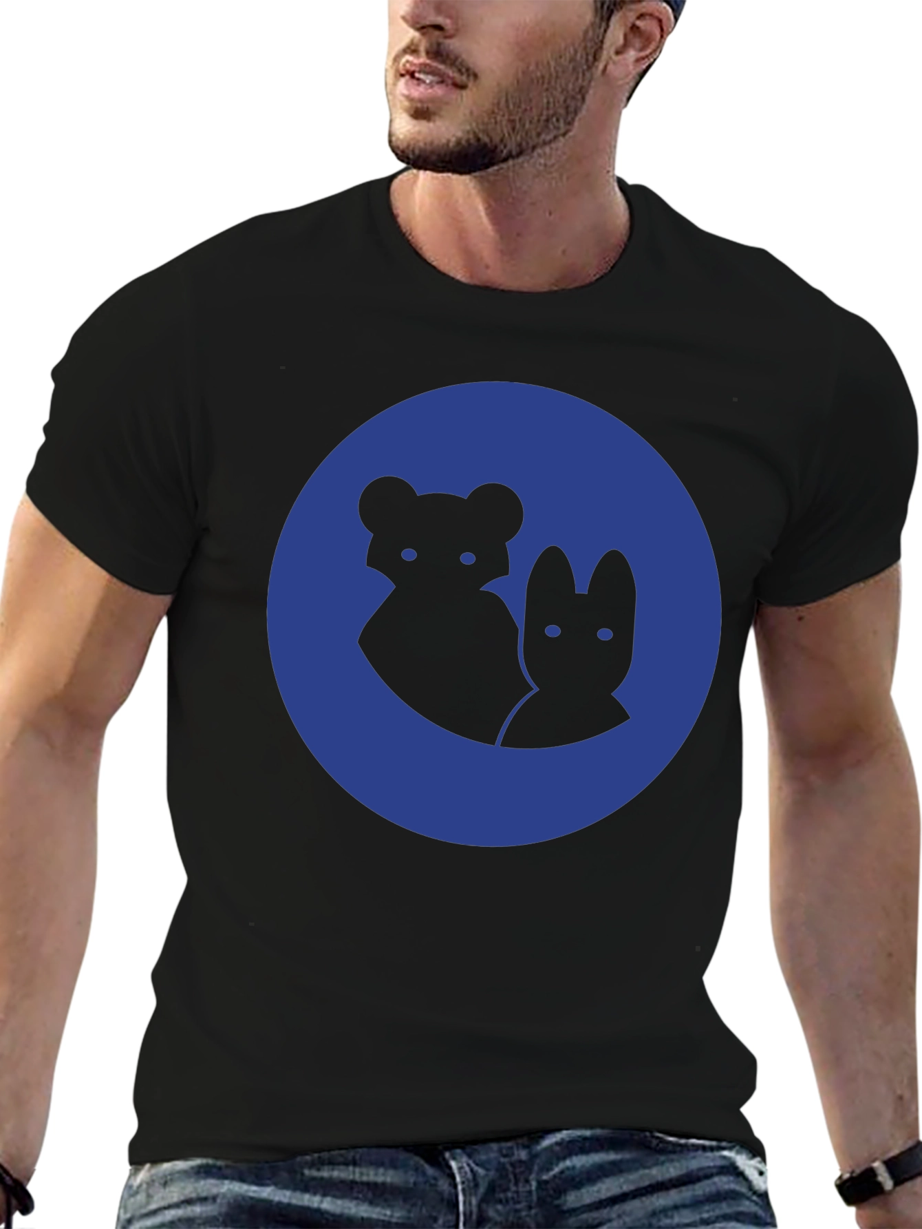 Blue Circle Animal Graphic T-Shirt