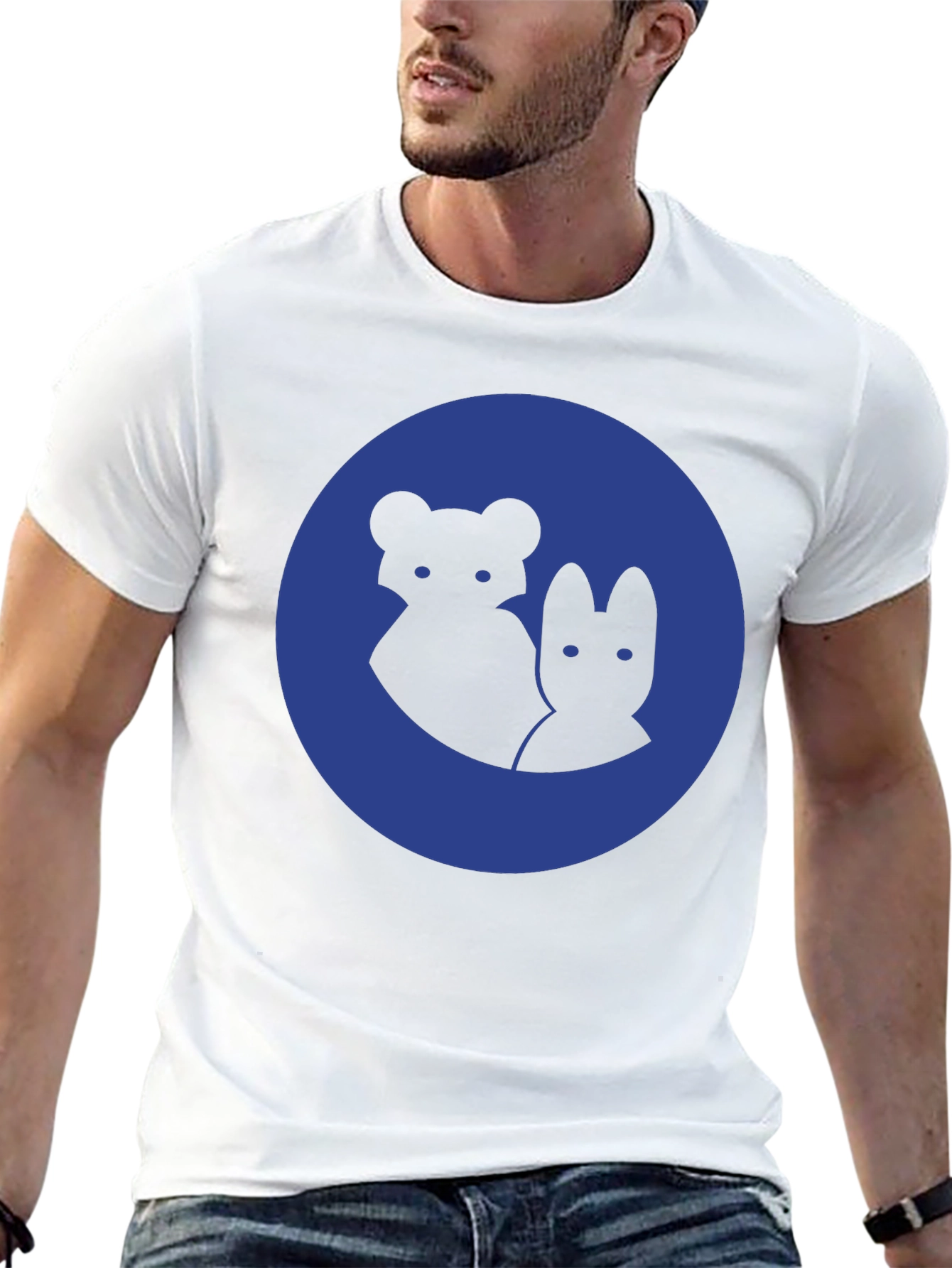 Blue Circle Animal Graphic T-Shirt