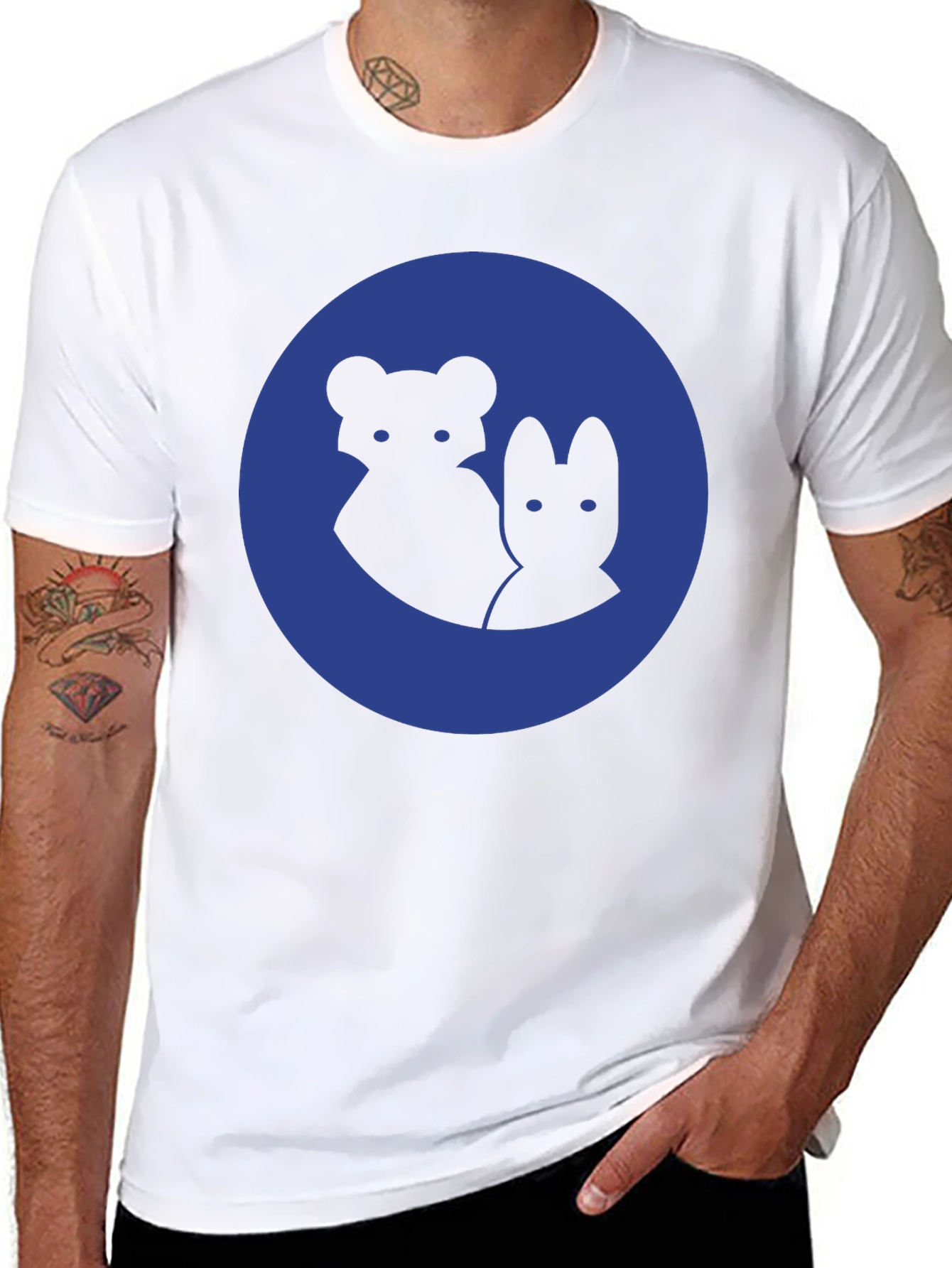 Blue Circle Animal Graphic T-Shirt