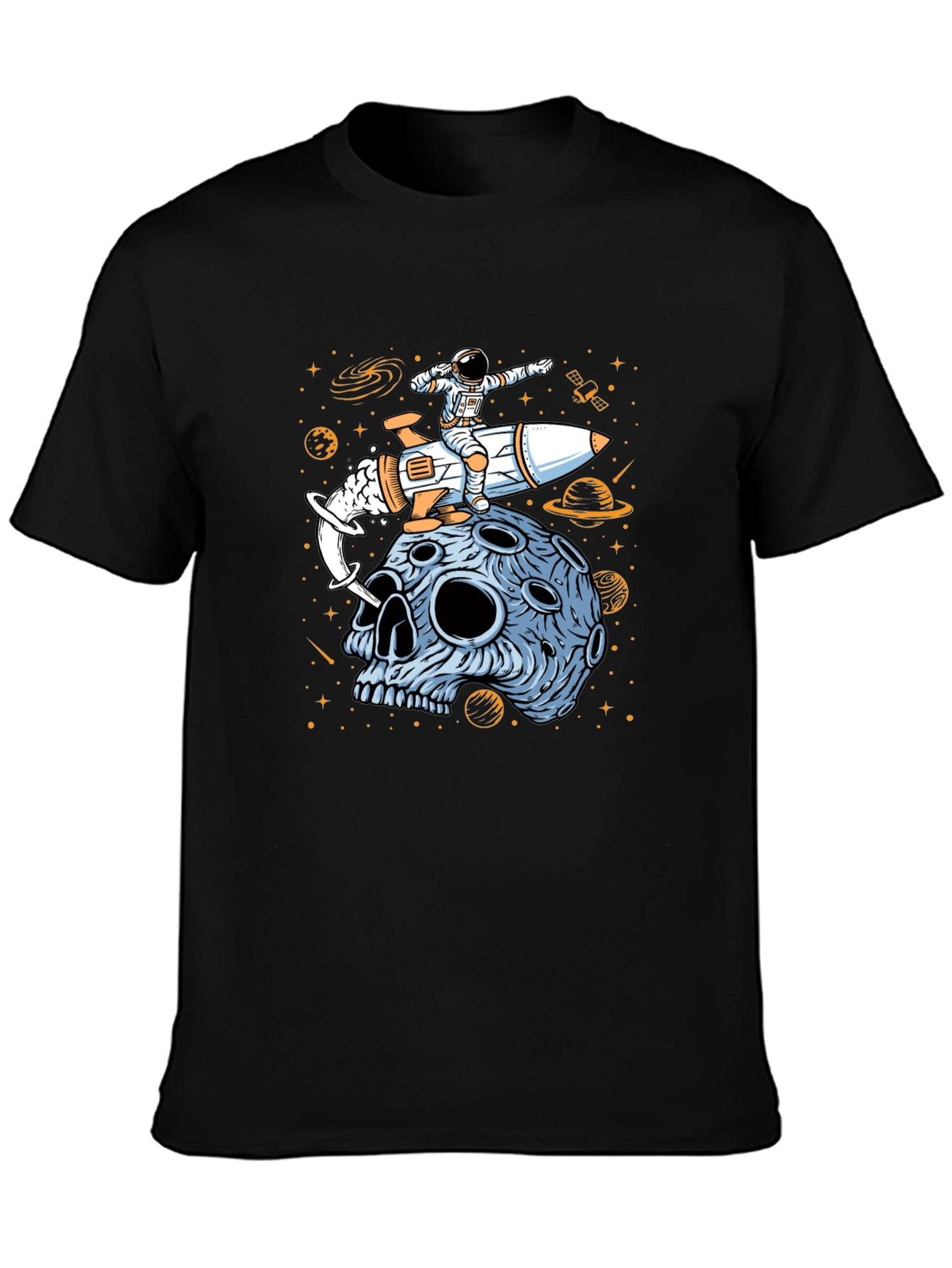 Astronaut Rocket Moon Skull Graphic T-Shirt