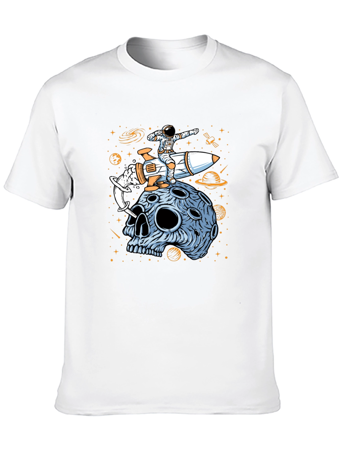 Astronaut Rocket Moon Skull Graphic T-Shirt