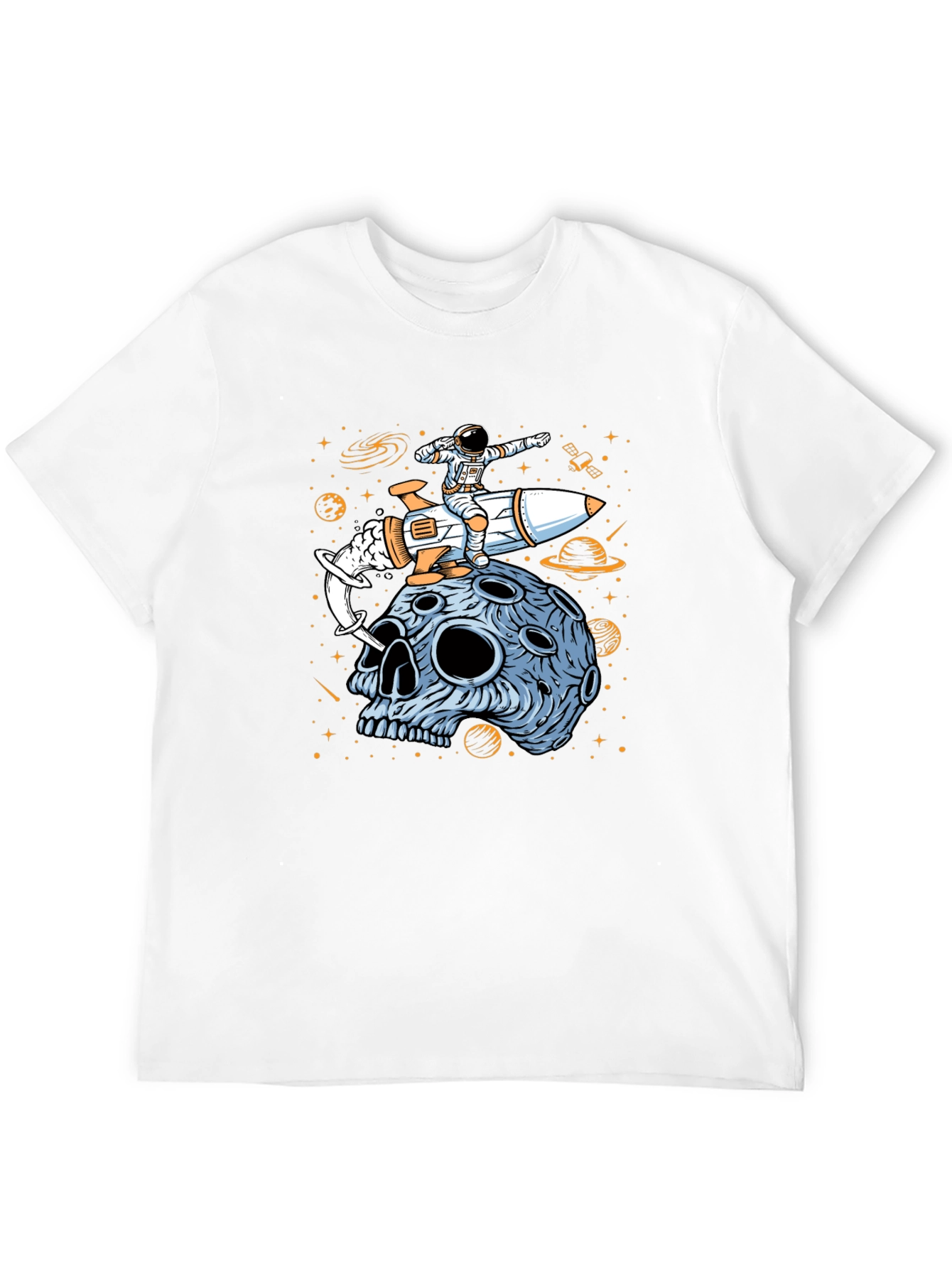 Astronaut Rocket Moon Skull Graphic T-Shirt
