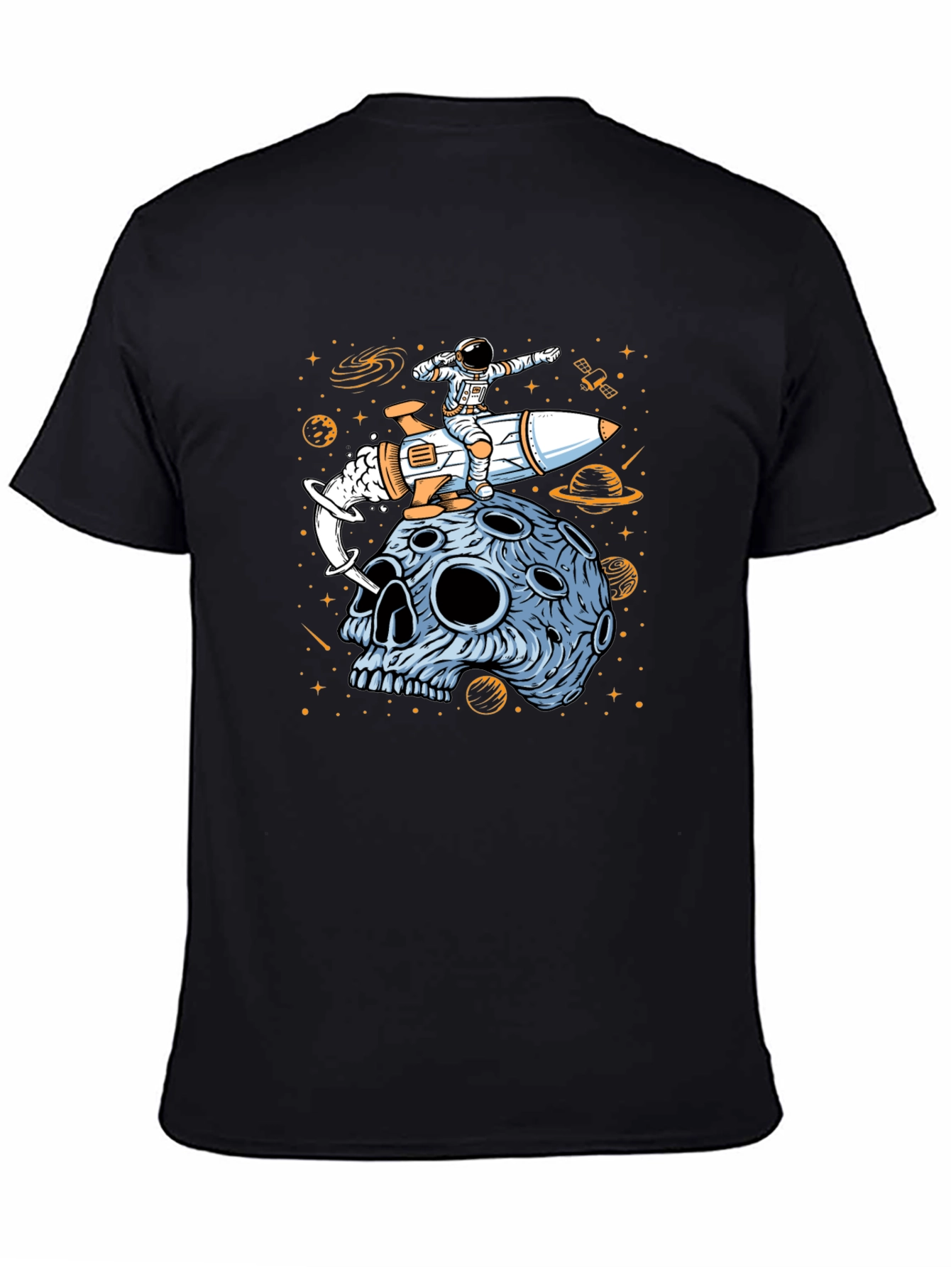 Astronaut Rocket Moon Skull Graphic T-Shirt