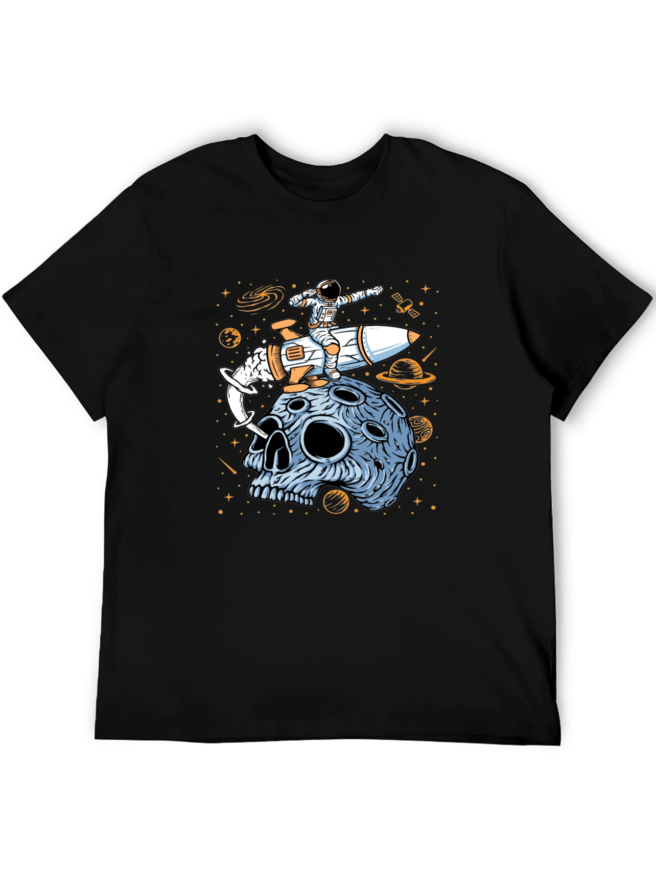 Astronaut Rocket Moon Skull Graphic T-Shirt
