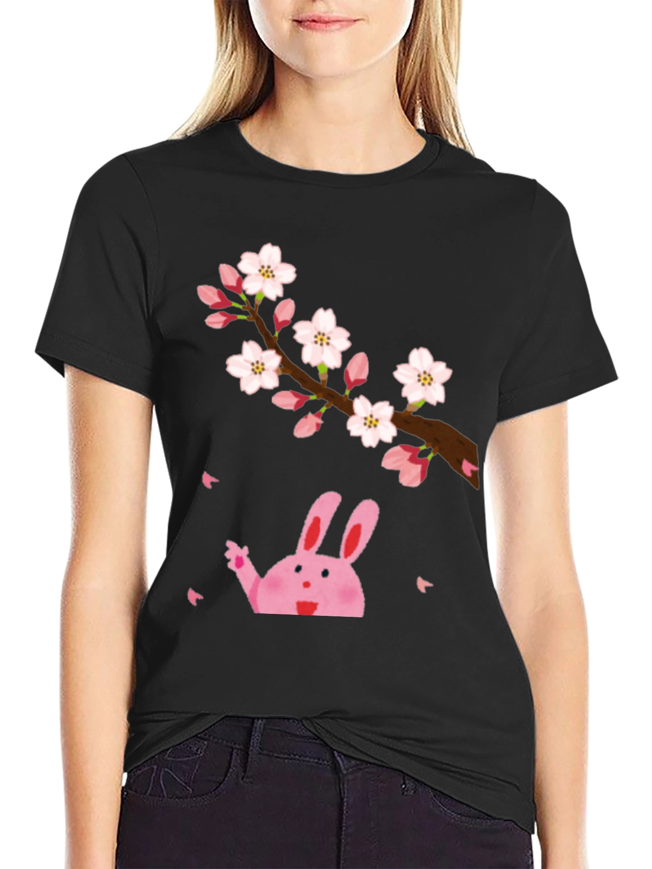 Sakura Bunny Black T-Shirt
