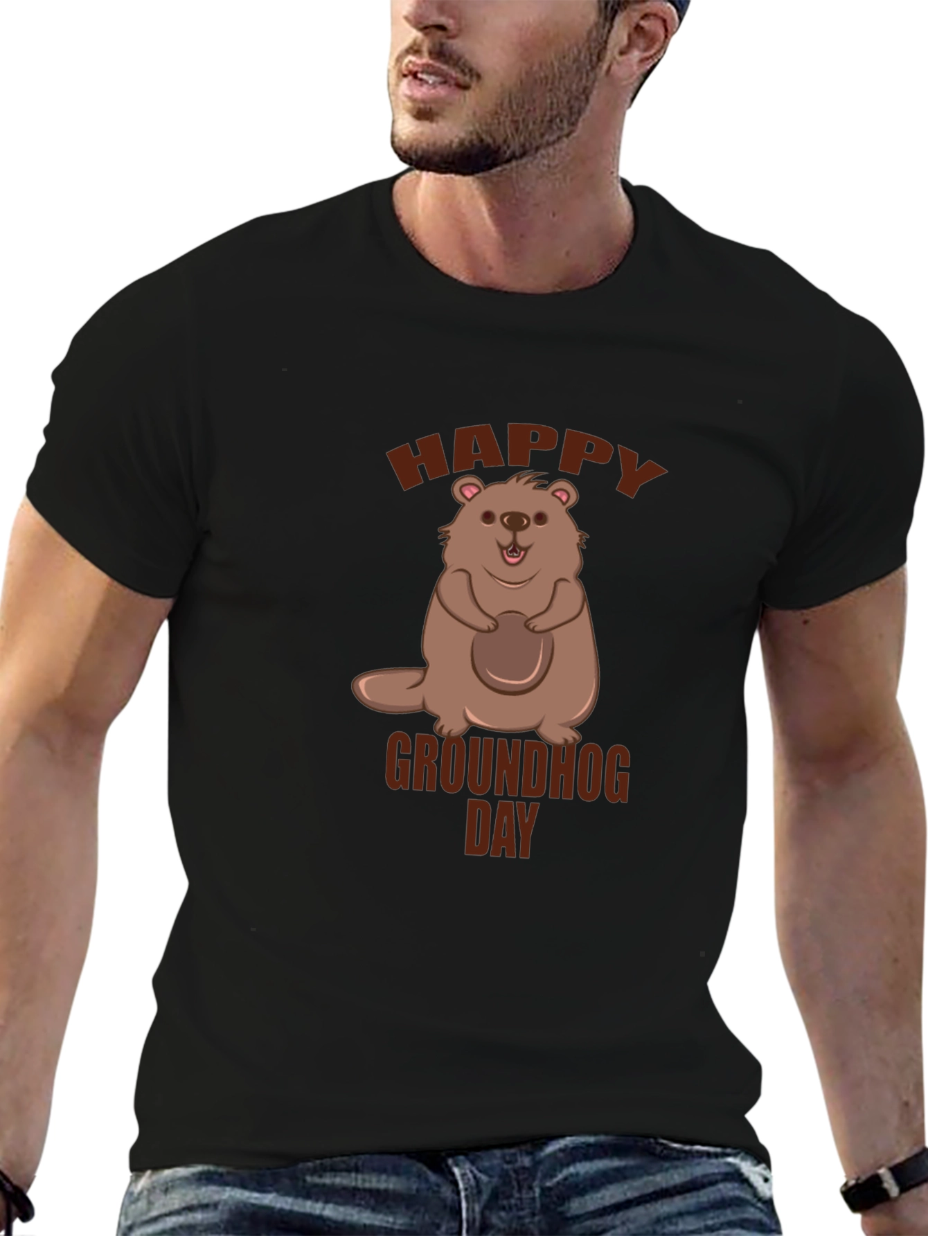 Happy Groundhog Day Black T-Shirt