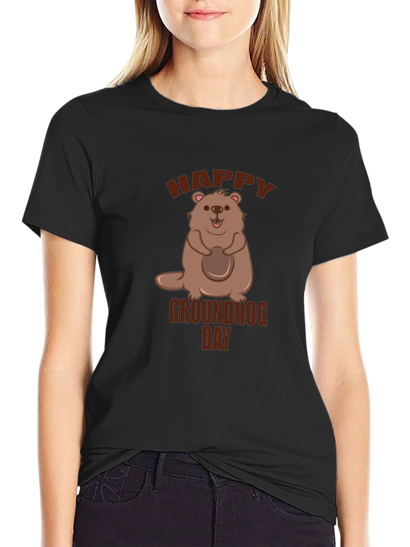 Happy Groundhog Day Black T-Shirt
