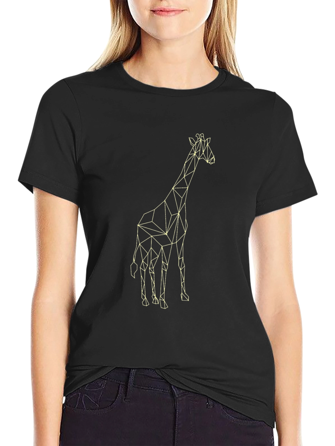 Geometric Giraffe Graphic Tee - Black