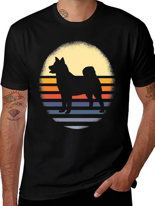 Retro Shiba Inu Sunset Graphic Tee - Black Cotton Comfort