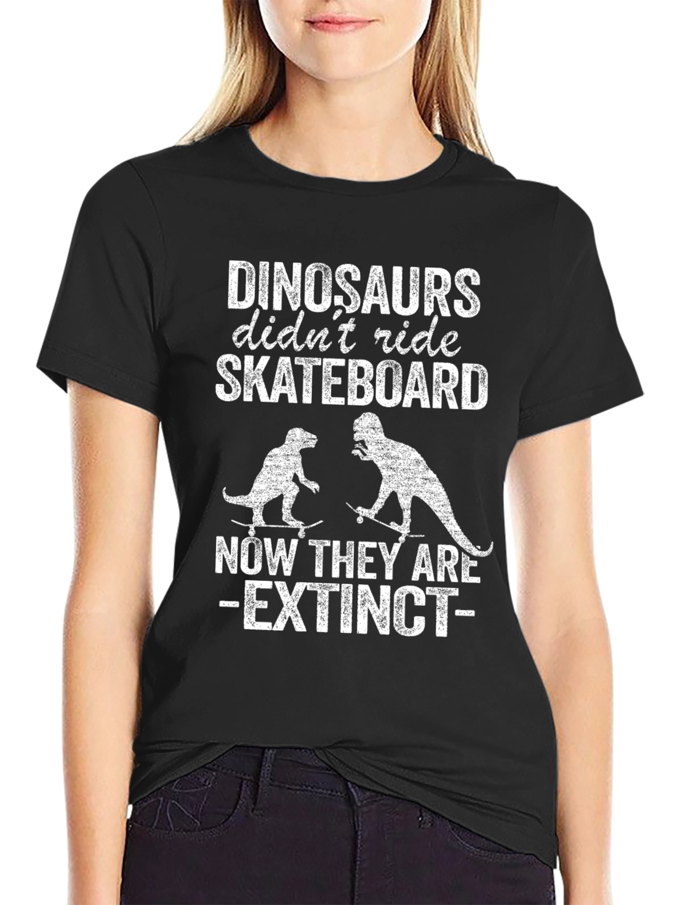 Dinosaurs Skateboard Extinct Black T-Shirt