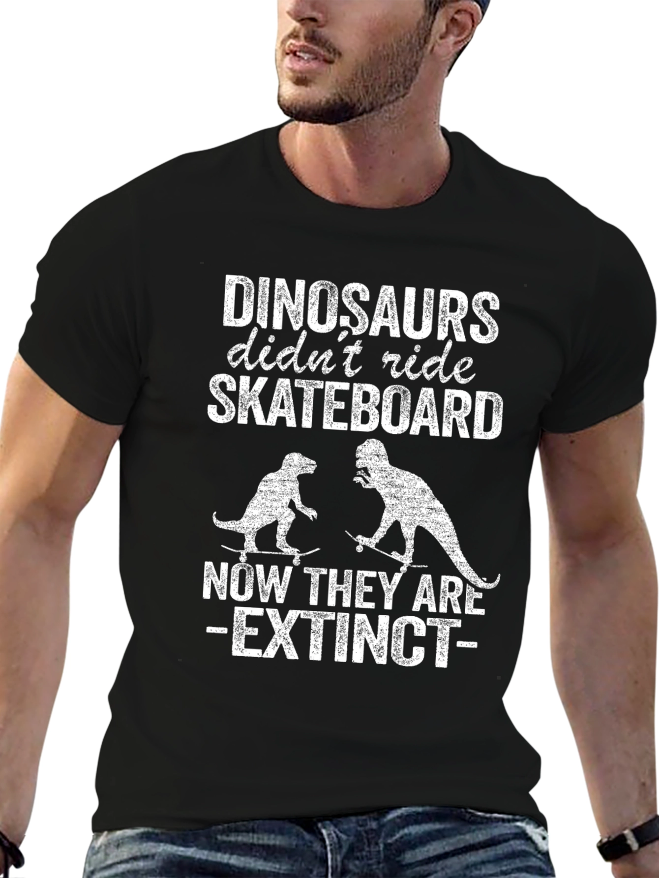 Dinosaurs Skateboard Extinct Black T-Shirt