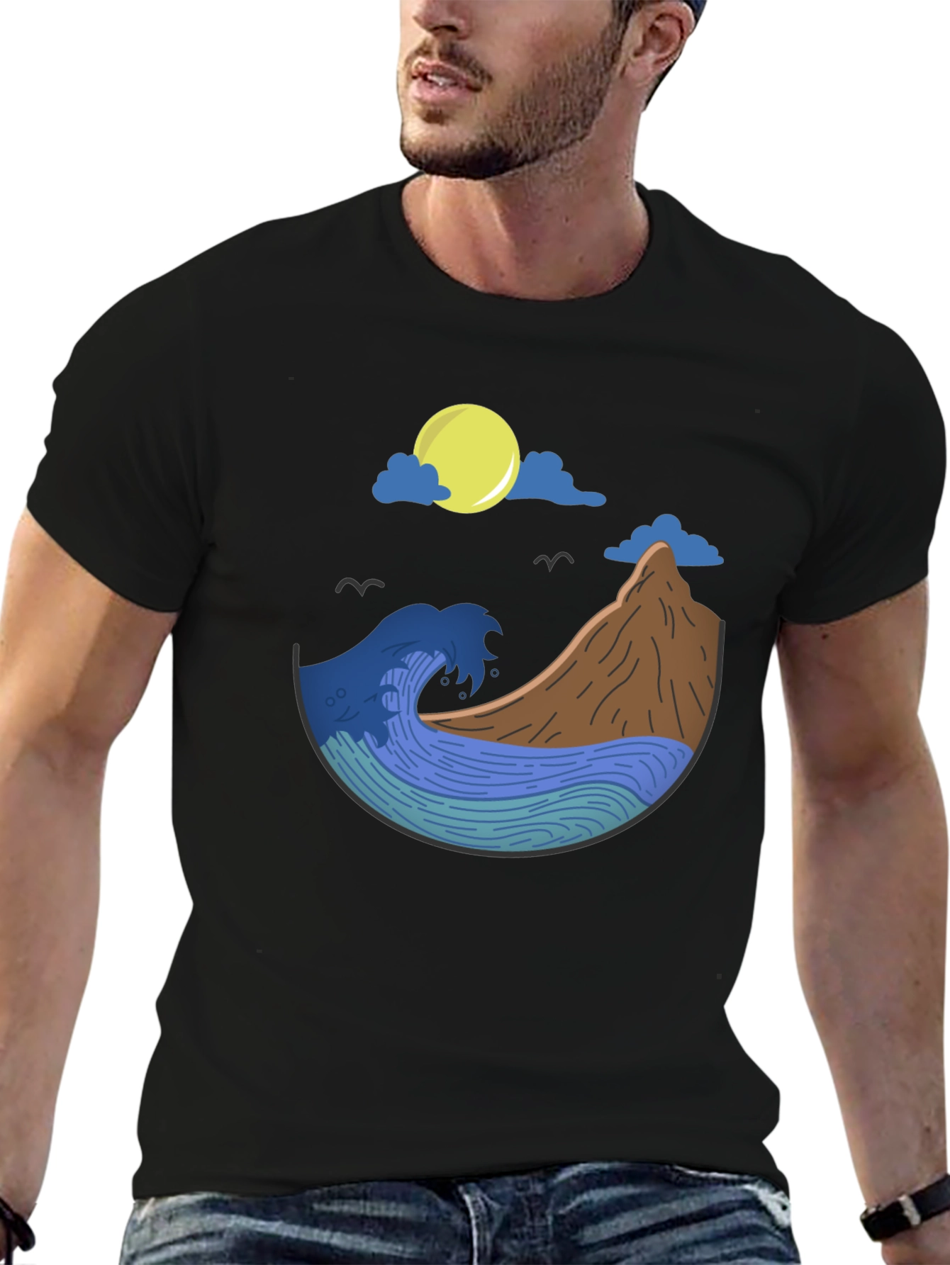 Nature Wave Graphic Tee - Mens Black T-Shirt