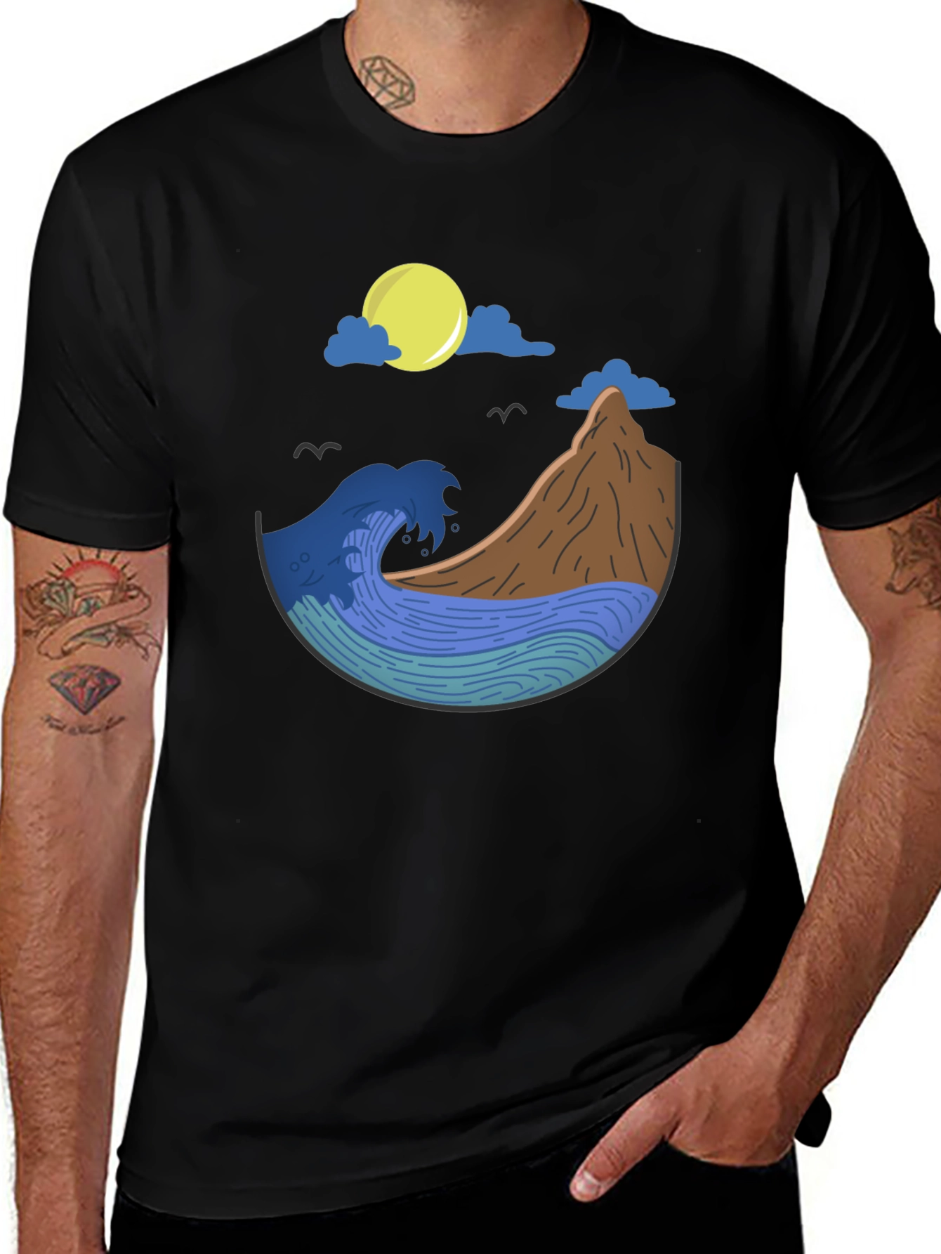 Nature Wave Graphic Tee - Mens Black T-Shirt