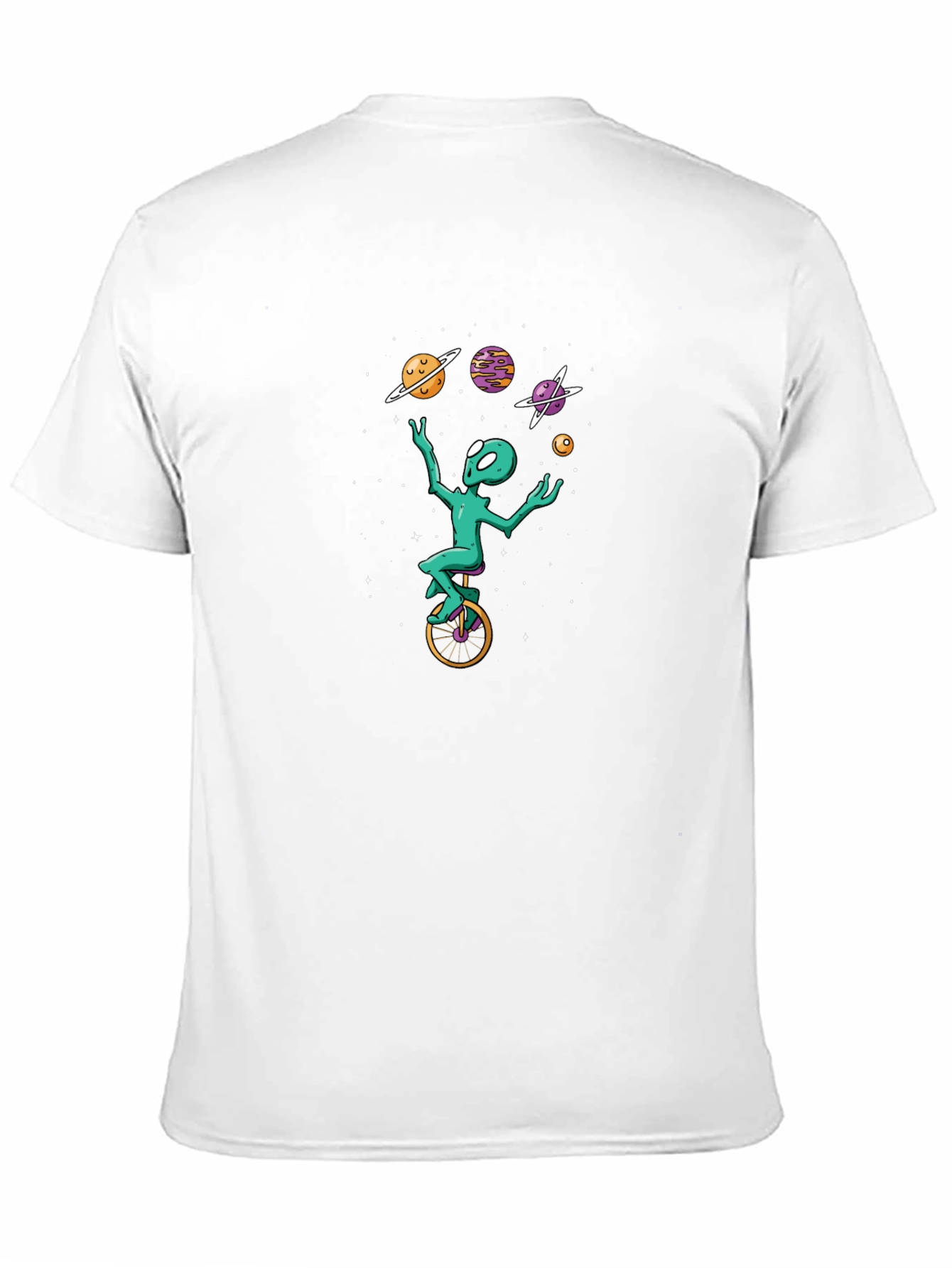 Alien Unicycle Juggling Planets Graphic Tee