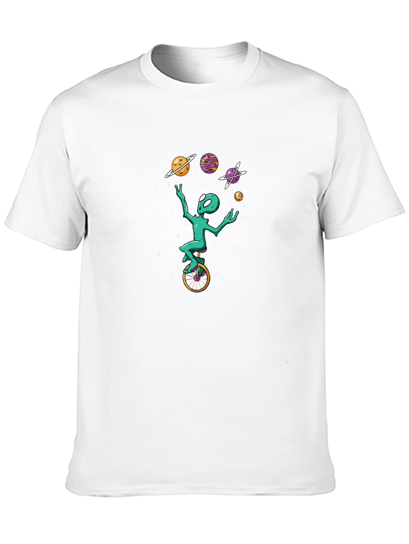 Alien Unicycle Juggling Planets Graphic Tee