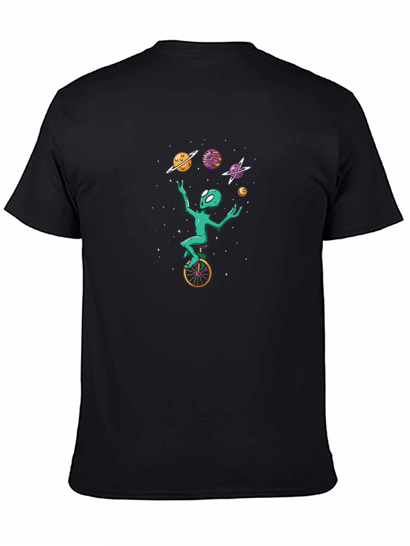 Alien Unicycle Juggling Planets Graphic Tee