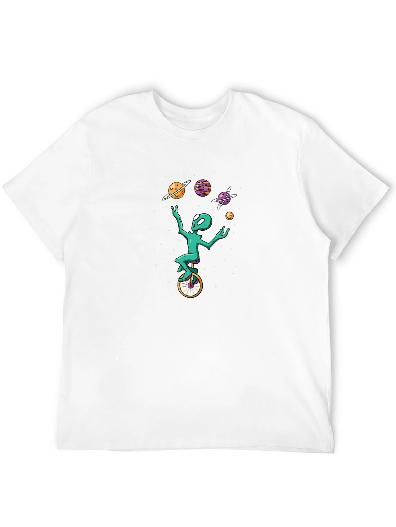 Alien Unicycle Juggling Planets Graphic Tee