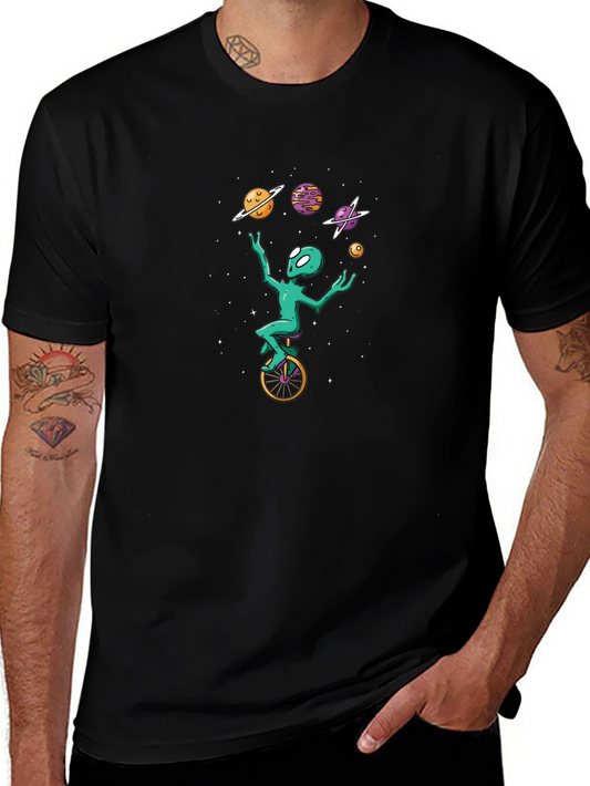 Alien Unicycle Juggling Planets Graphic Tee