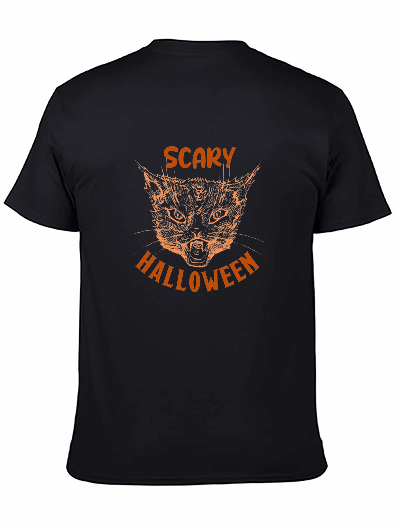 Scary Halloween Cat Graphic Tee - Black