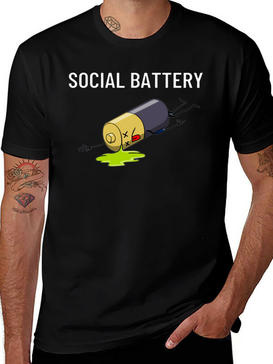 Social Battery Graphic Tee - Black Cotton T-Shirt