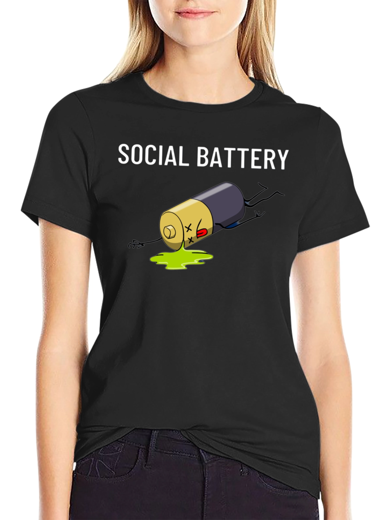 Social Battery Graphic Tee - Black Cotton T-Shirt