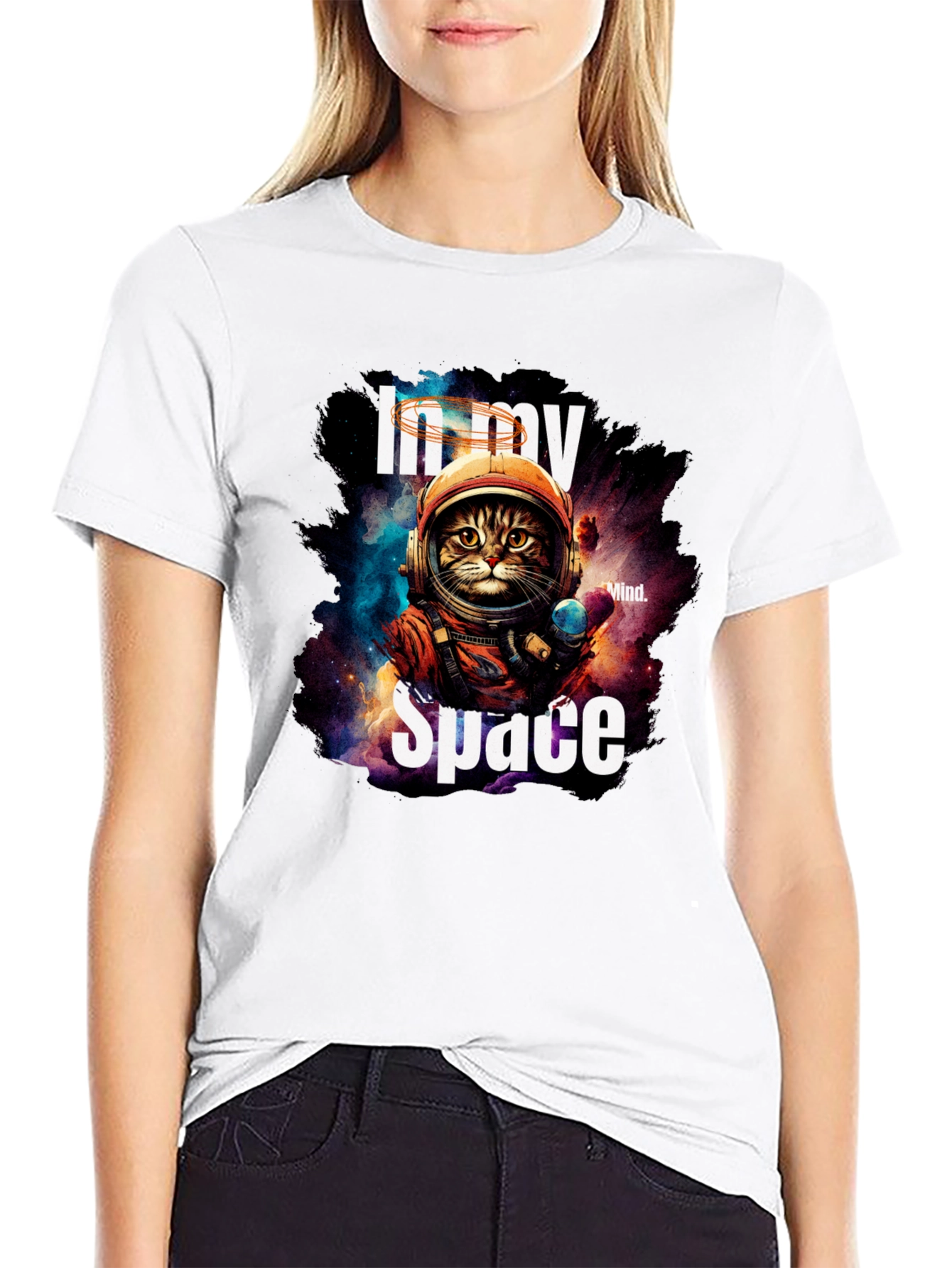 In My Space Astronaut Cat Graphic T-Shirt