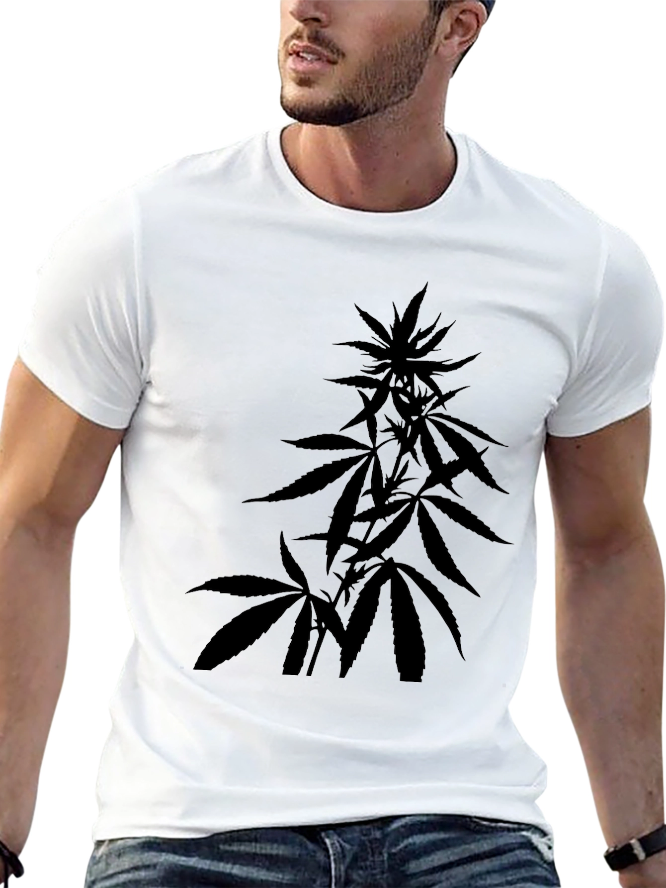 Cannabis Leaf Graphic Print Black T-Shirt