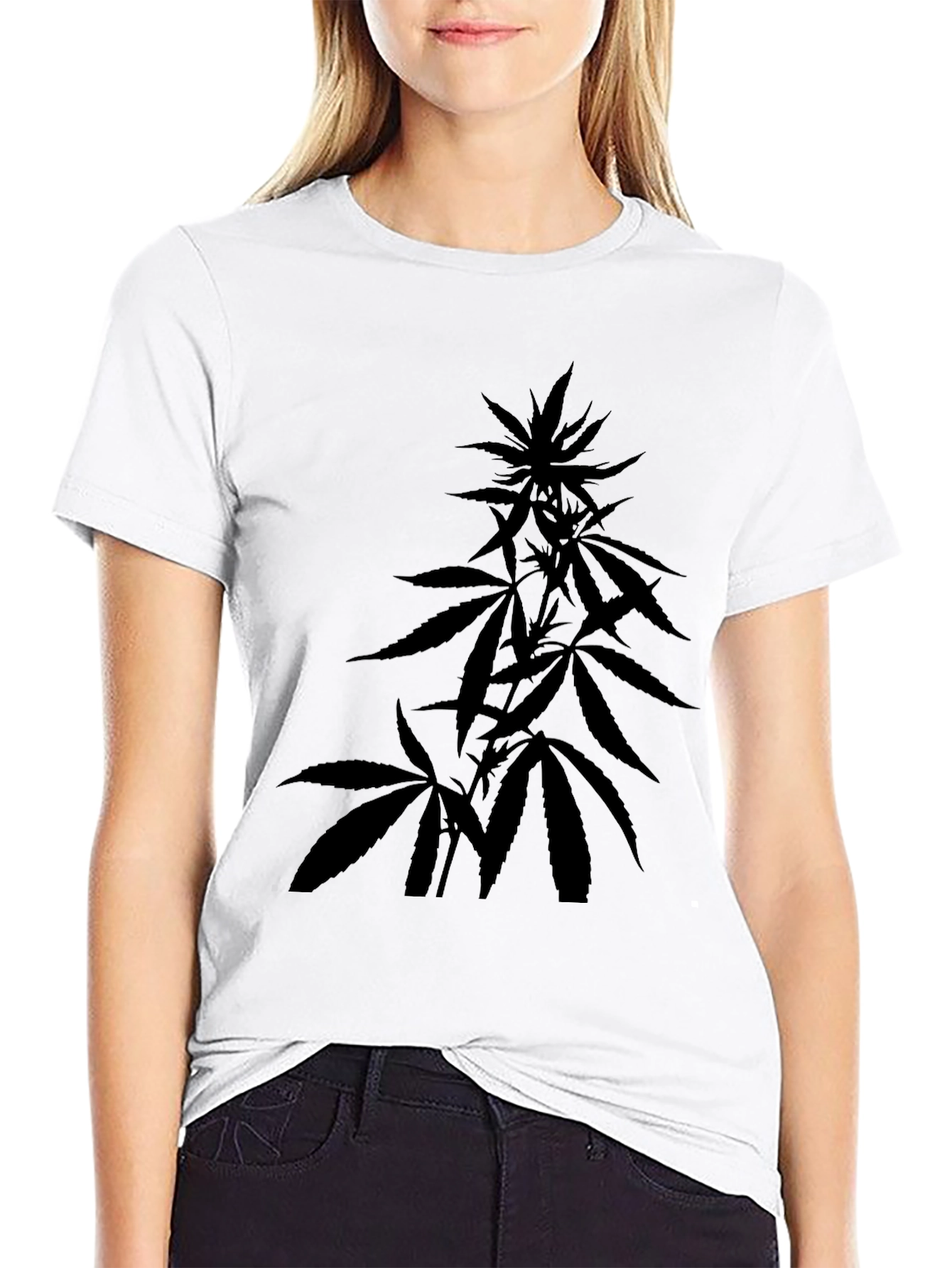 Cannabis Leaf Graphic Print Black T-Shirt