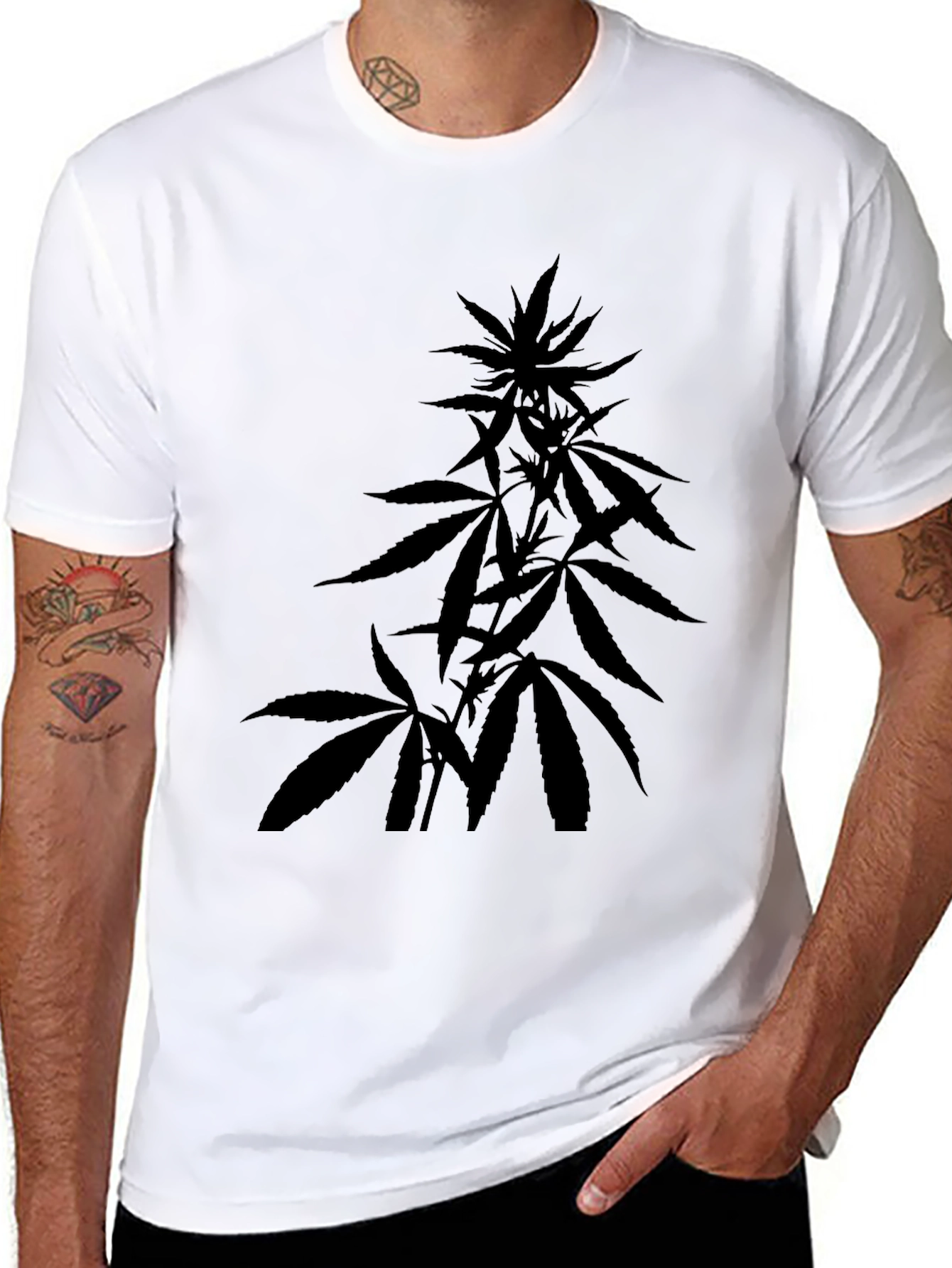 Cannabis Leaf Graphic Print Black T-Shirt