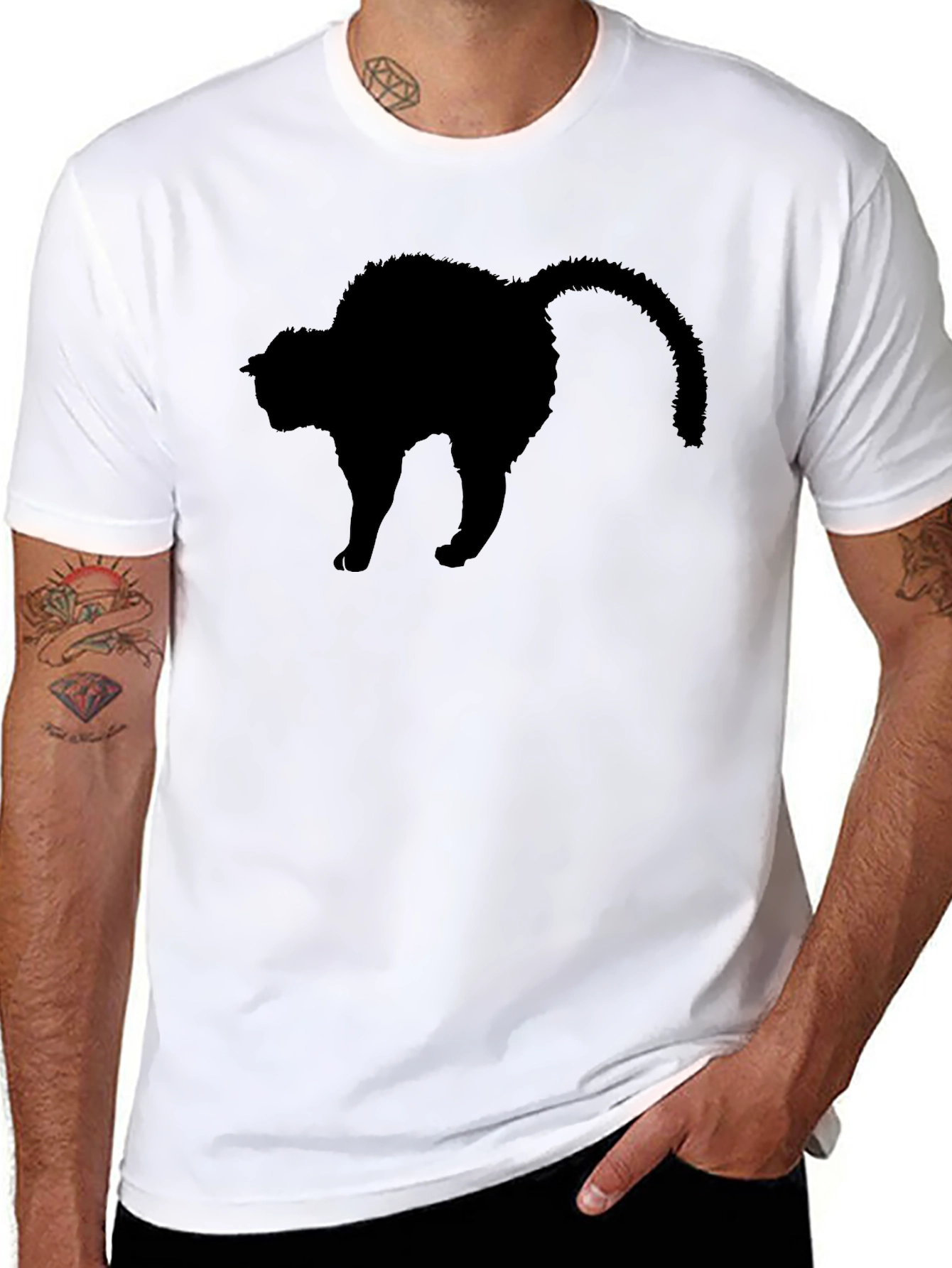 Black Cat Silhouette T-Shirt - Mens Crew Neck Tee