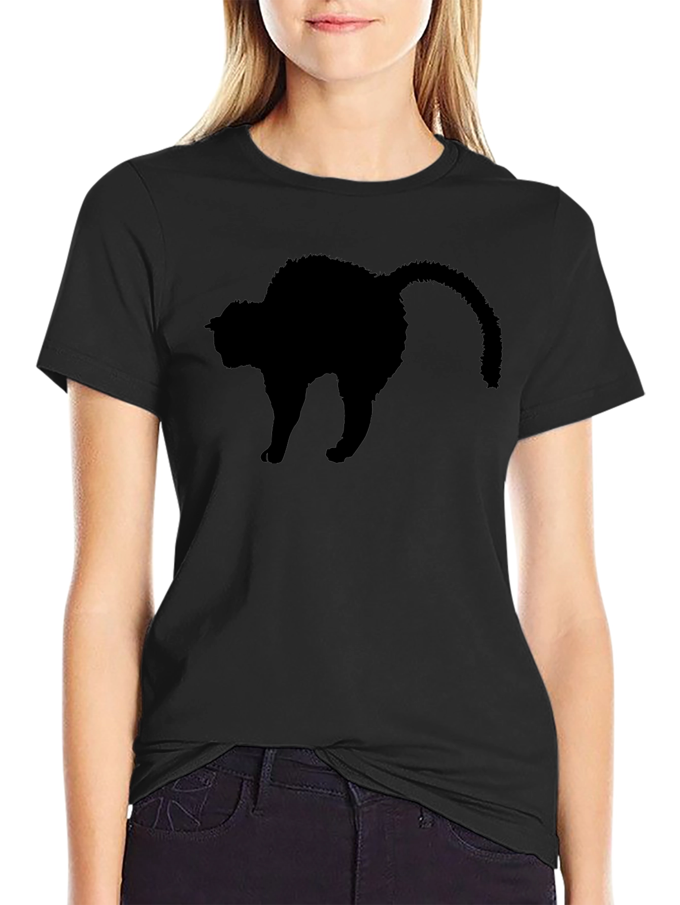 Black Cat Silhouette T-Shirt - Mens Crew Neck Tee