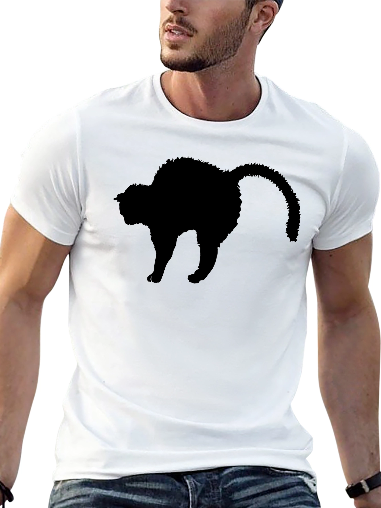 Black Cat Silhouette T-Shirt - Mens Crew Neck Tee