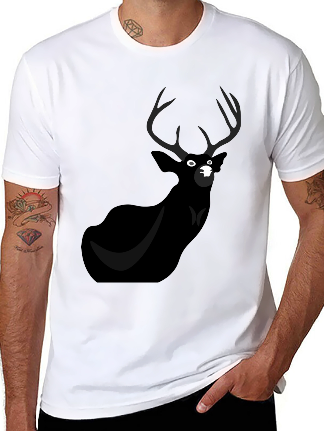 Mens Black Deer Graphic Tee - Unique Design