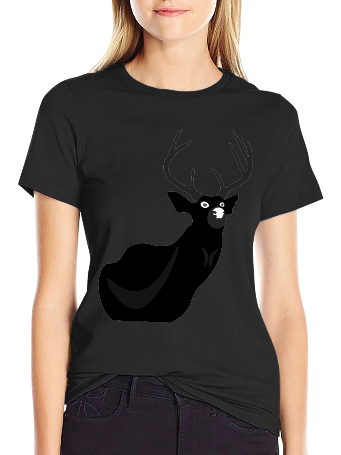 Mens Black Deer Graphic Tee - Unique Design