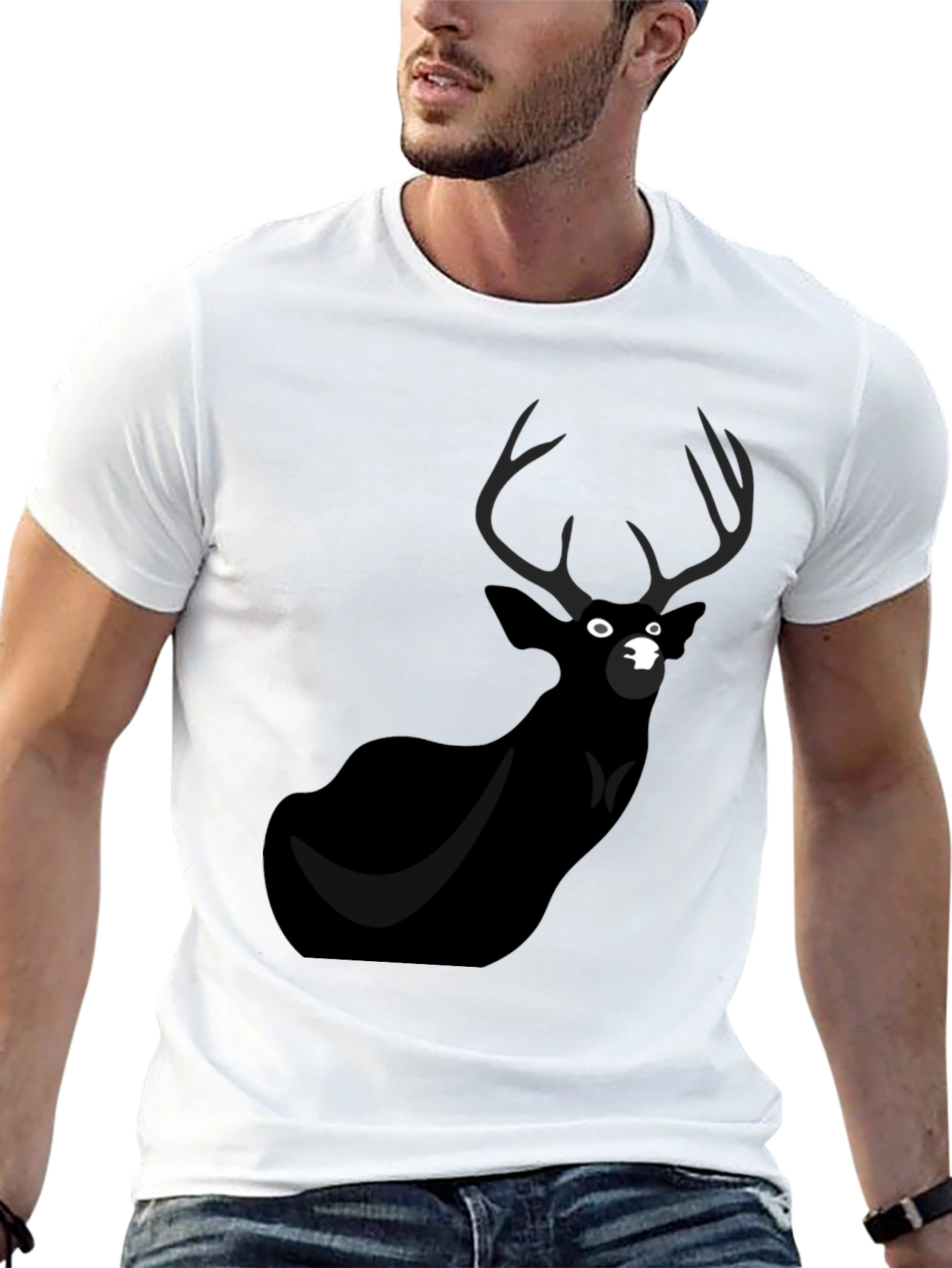 Mens Black Deer Graphic Tee - Unique Design