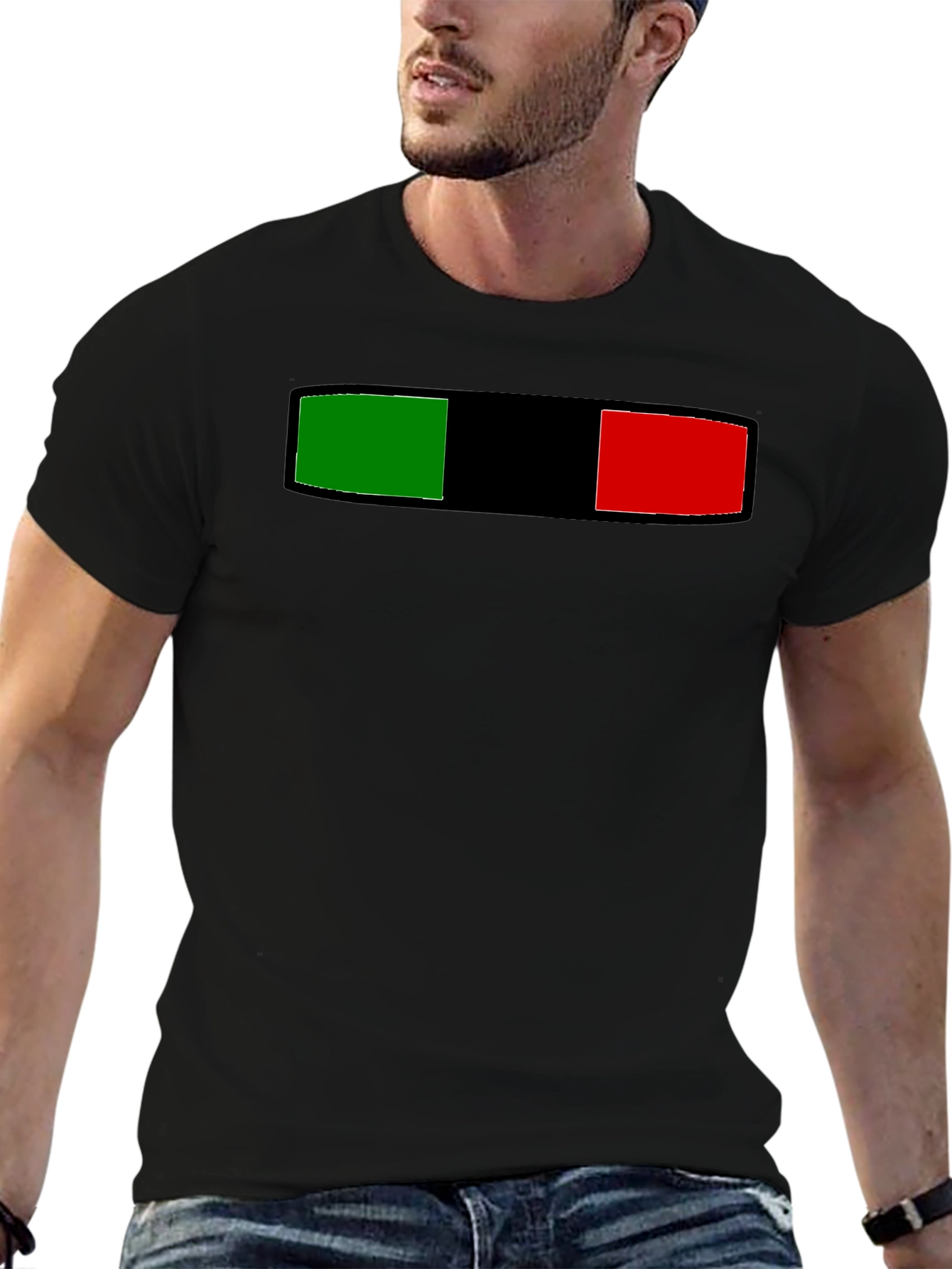 Striped Green Black and Red Graphic Tee