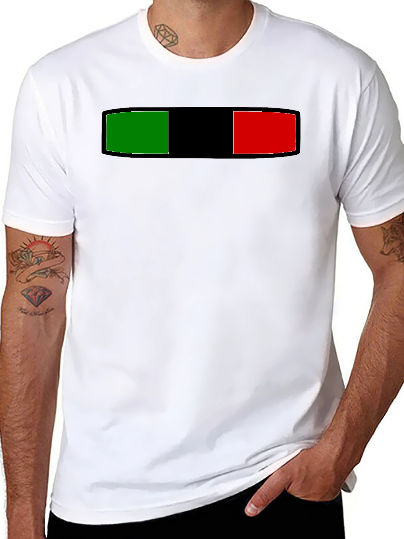 Striped Green Black and Red Graphic Tee