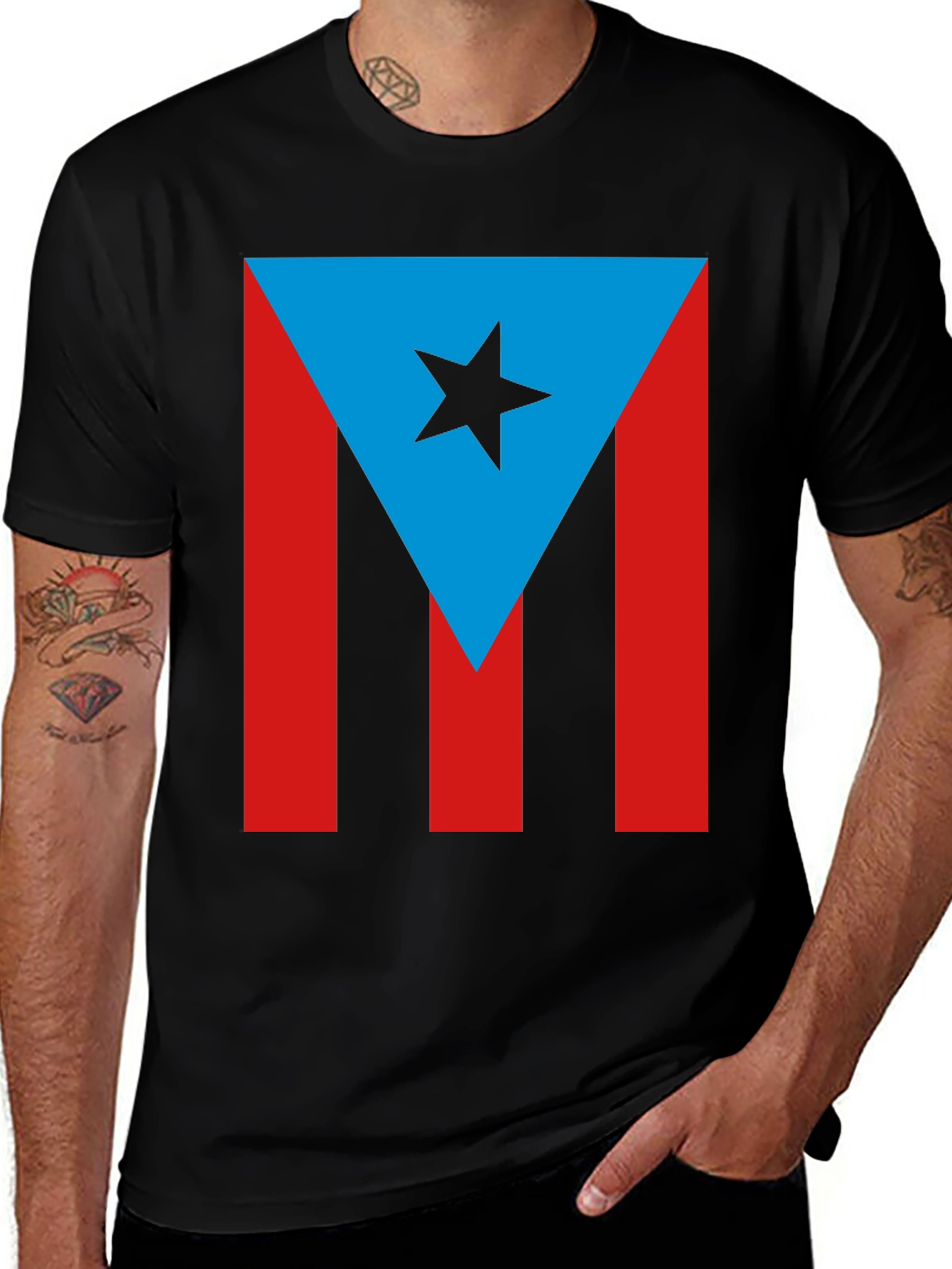 Puerto Rico Flag T-Shirt - Mens Black Tee