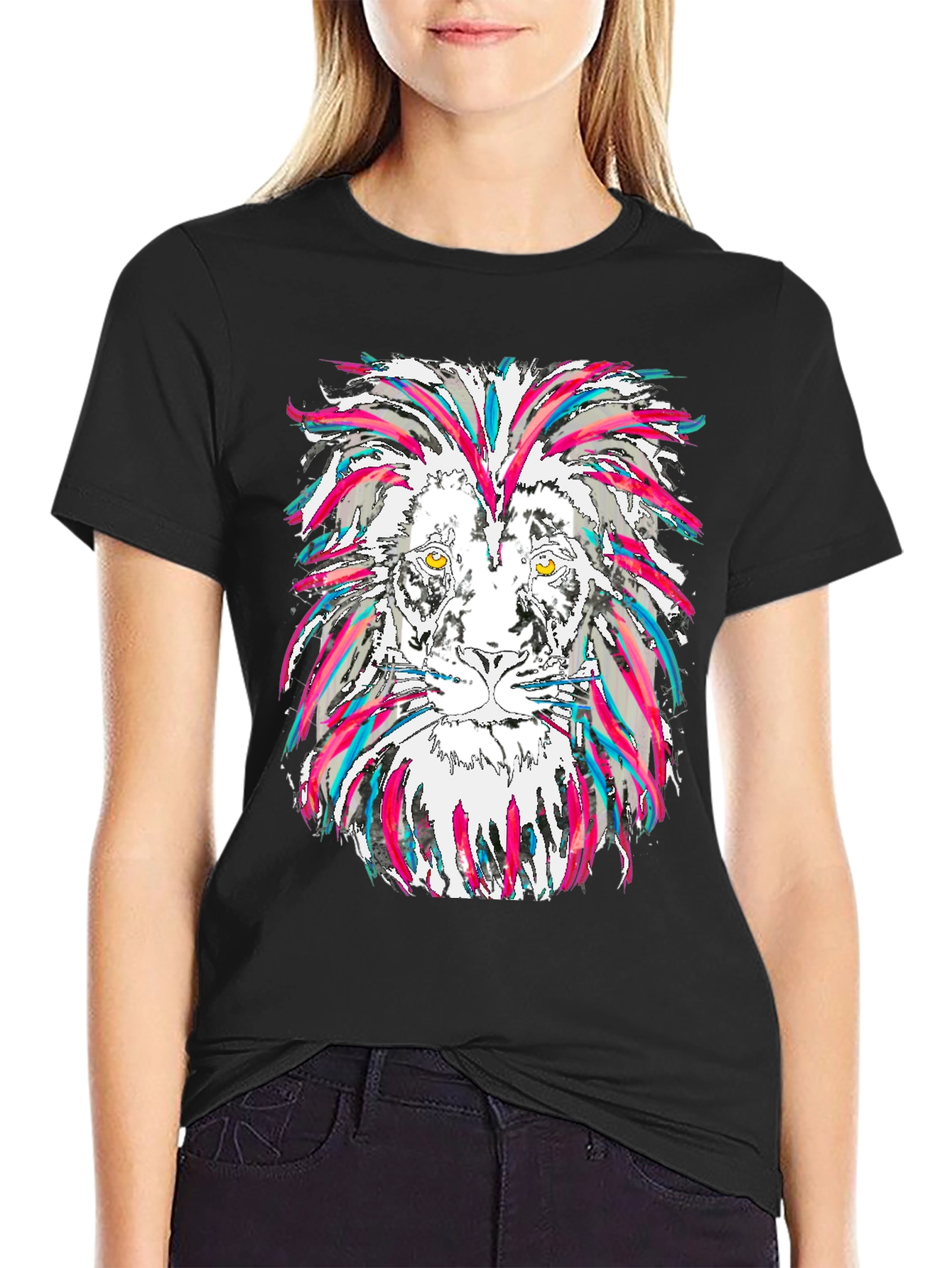 Lion Graphic Tee - Mens Black Cotton T-Shirt