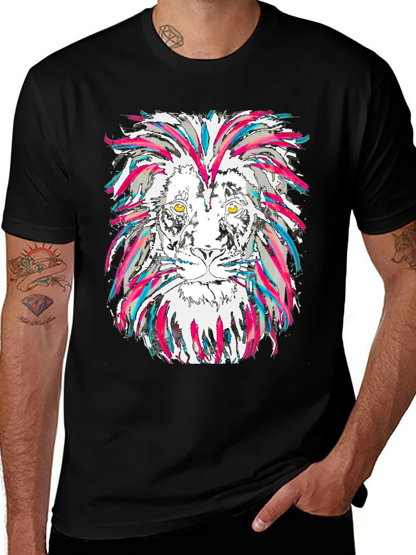 Lion Graphic Tee - Mens Black Cotton T-Shirt