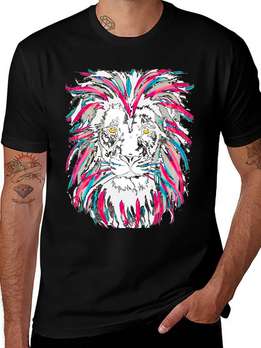 Lion Graphic Tee - Mens Black Cotton T-Shirt