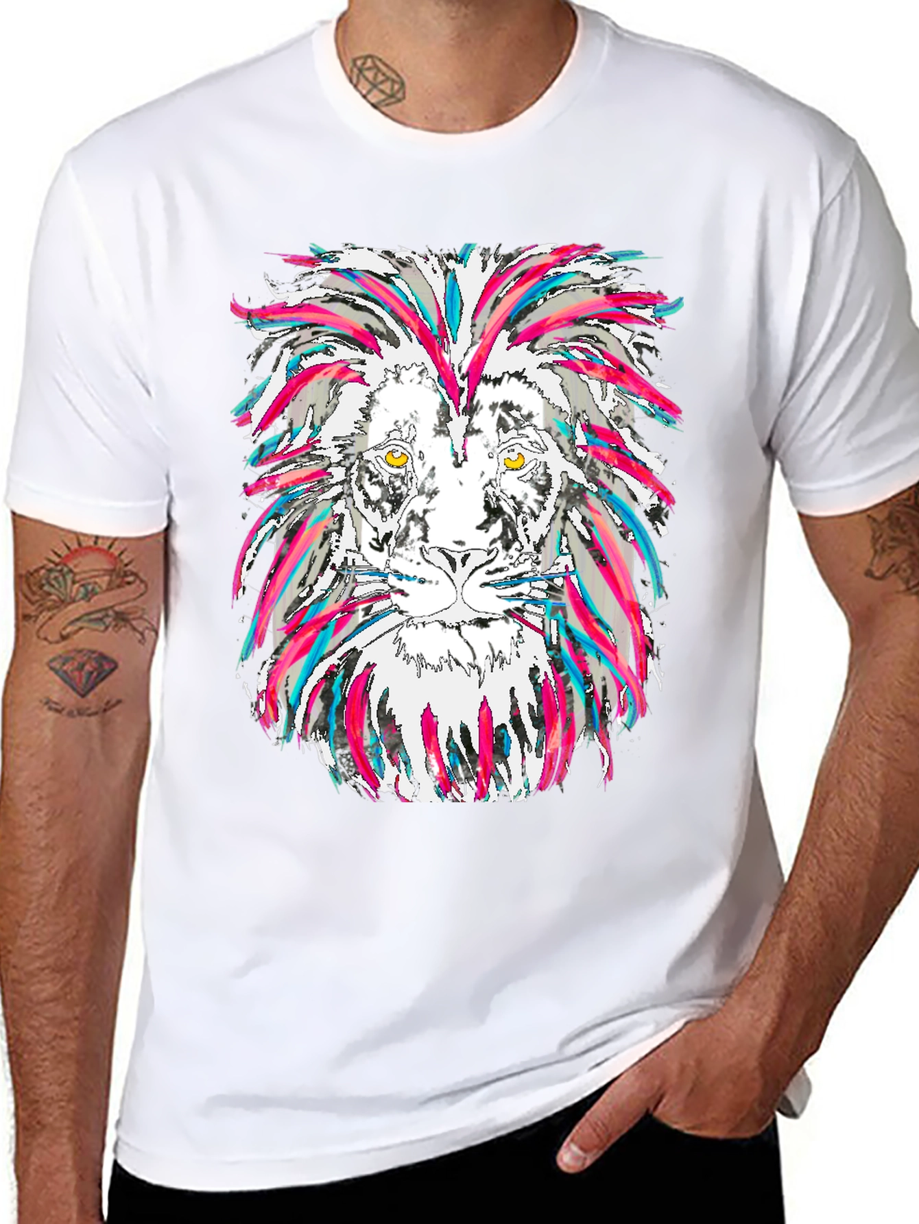 Lion Graphic Tee - Mens Black Cotton T-Shirt