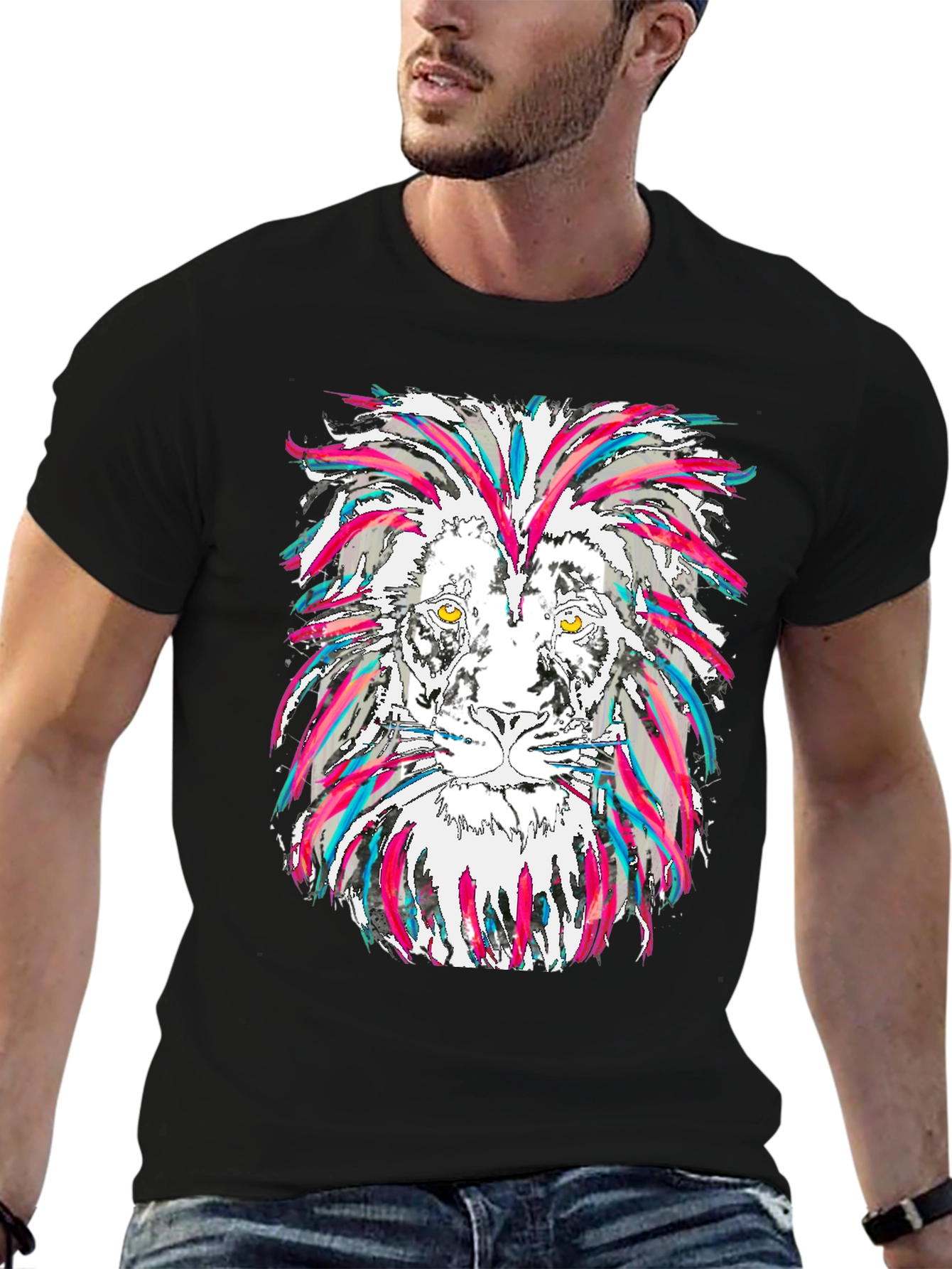 Lion Graphic Tee - Mens Black Cotton T-Shirt