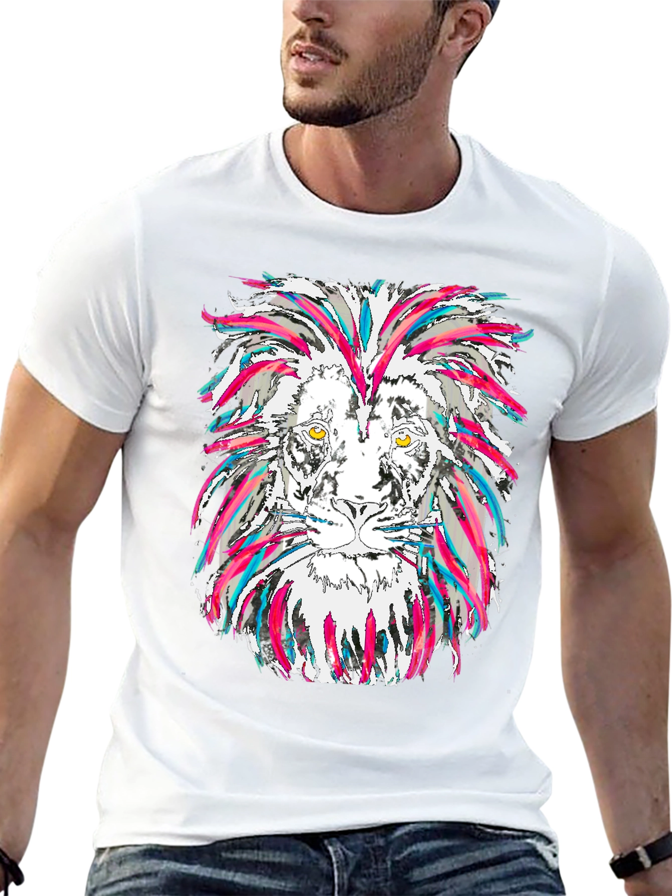 Lion Graphic Tee - Mens Black Cotton T-Shirt
