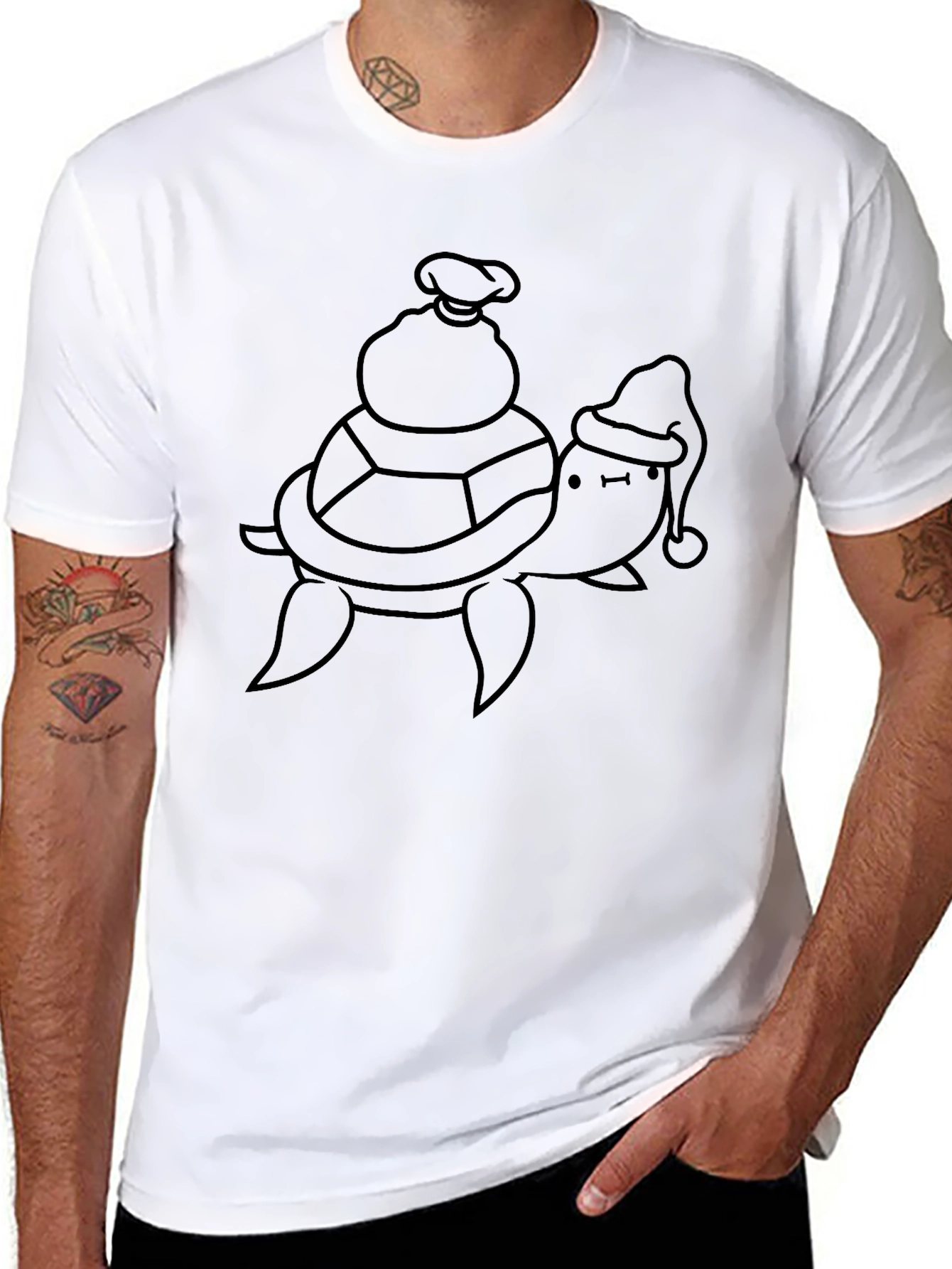 Turtle Santa Sack Black T-Shirt