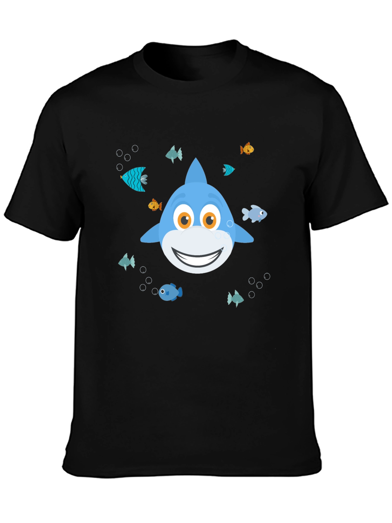 Cute Cartoon Shark Graphic T-Shirt - Black