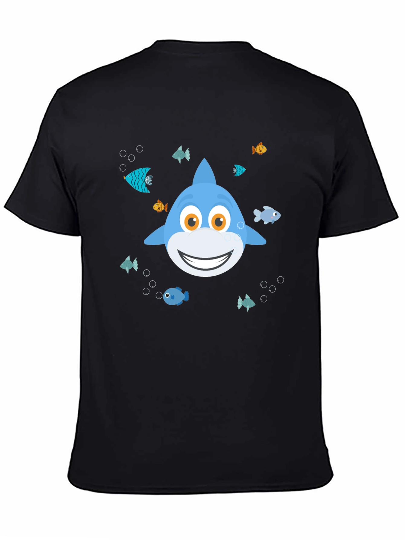 Cute Cartoon Shark Graphic T-Shirt - Black