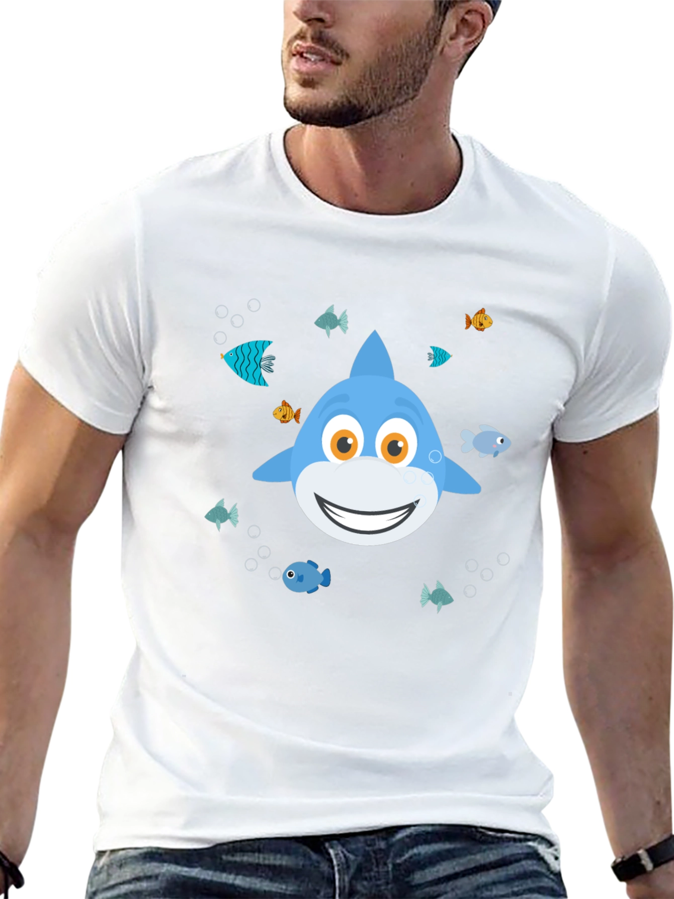 Cute Cartoon Shark Graphic T-Shirt - Black