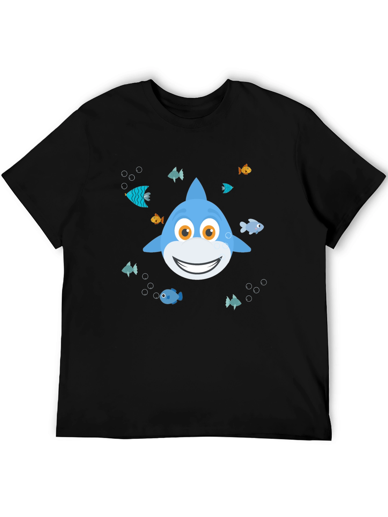 Cute Cartoon Shark Graphic T-Shirt - Black